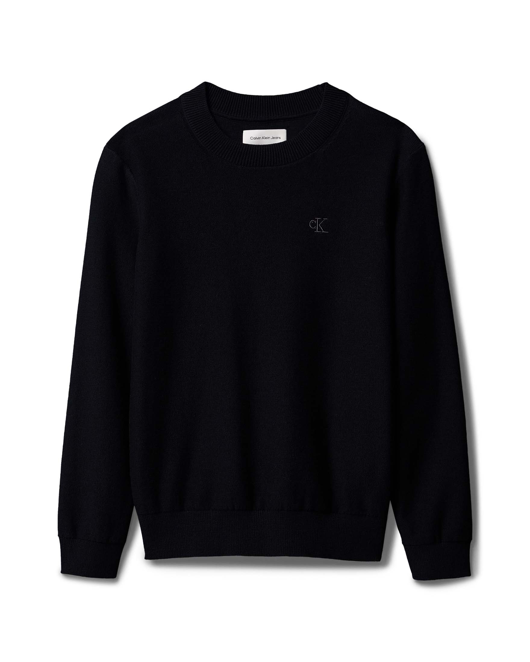Maglia nera Calvin Klein in cotone tricot con mini logo