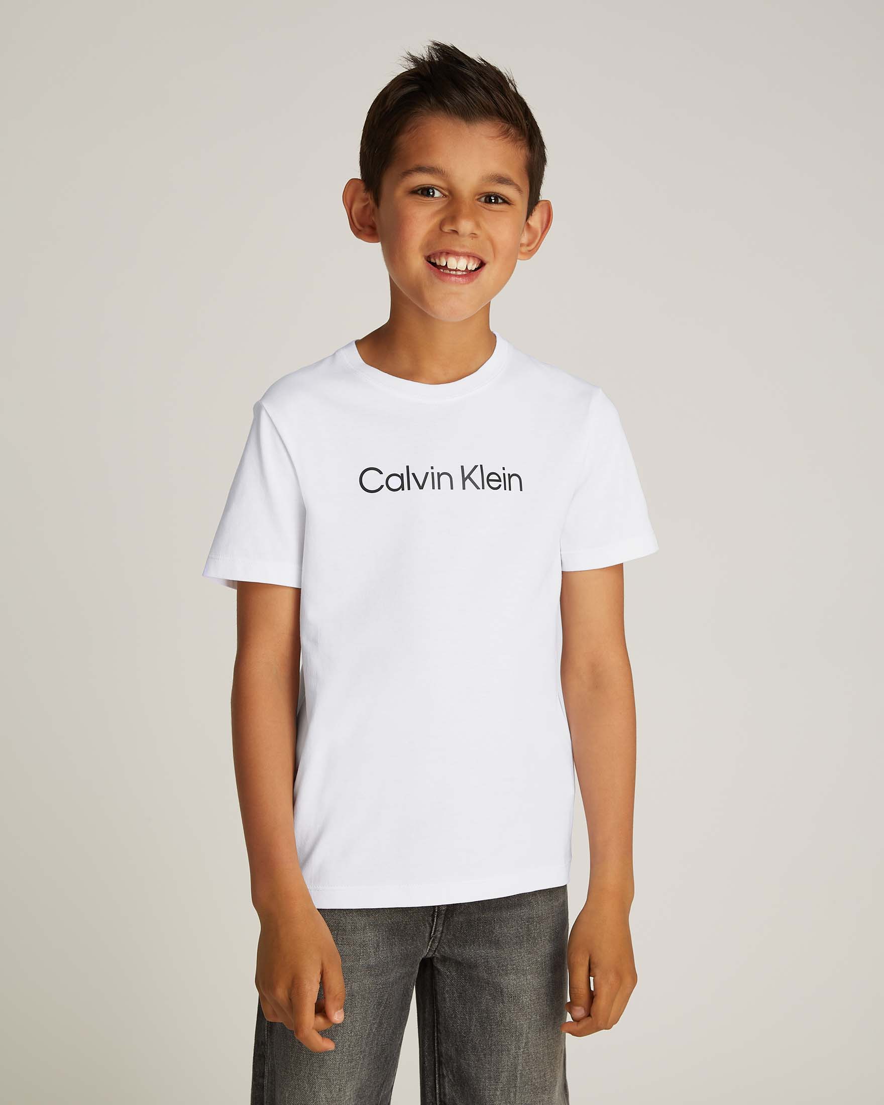 T-shirt bianca in cotone a maniche corte con scritta logo nera