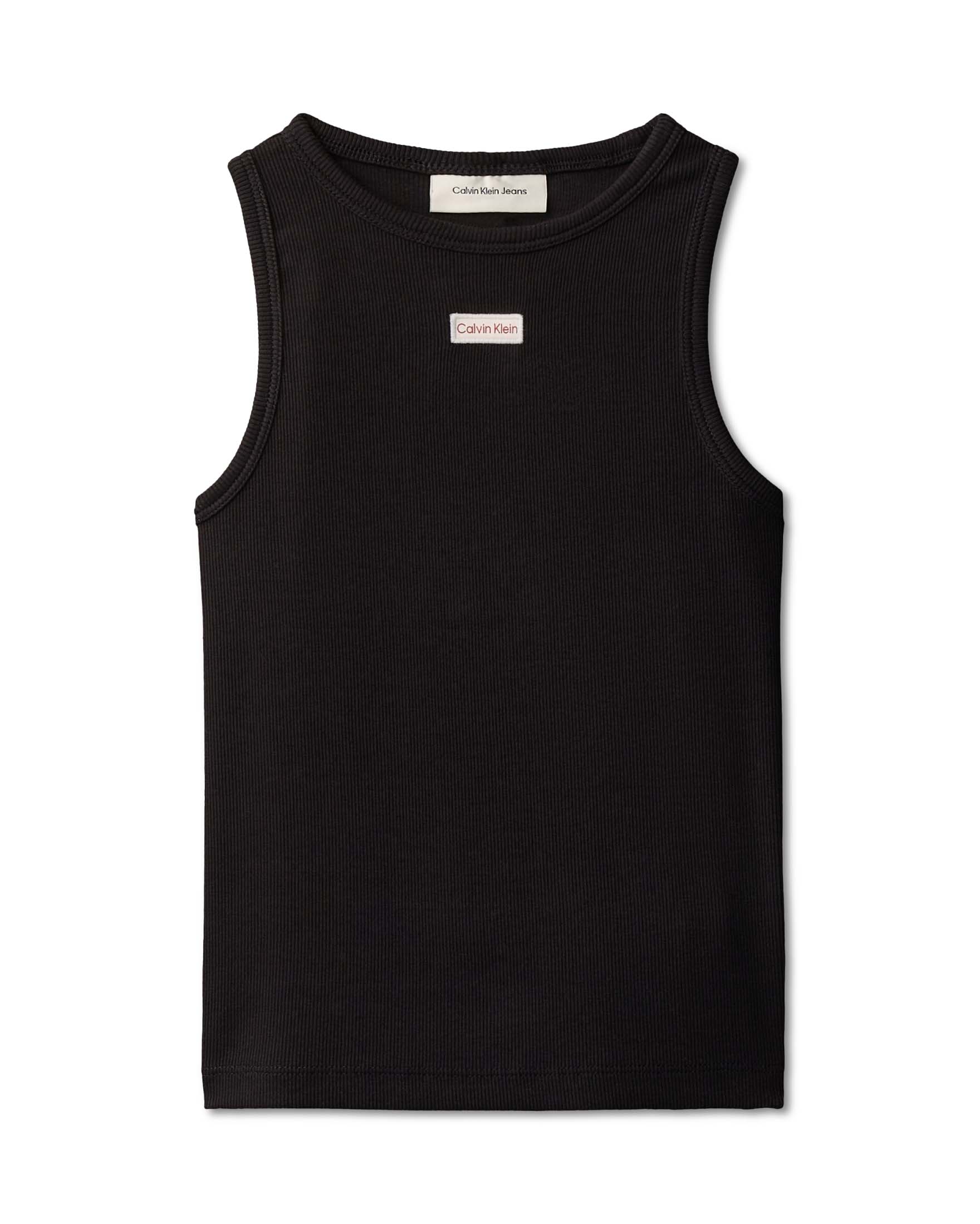 Canotta Calvin Klein nera a costine con patch logo bianco