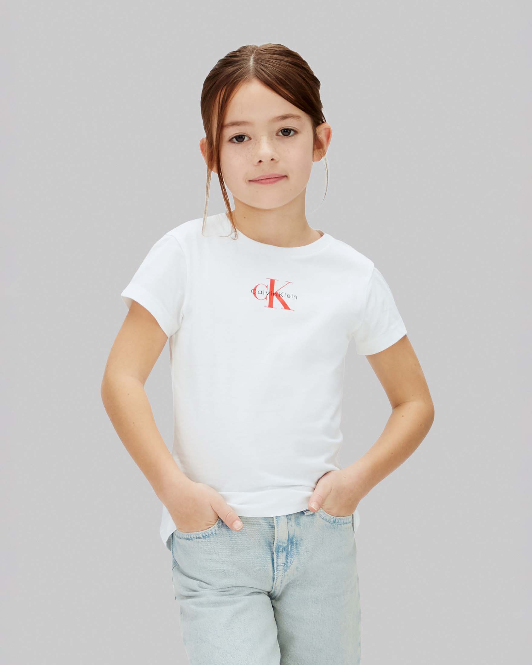 T-shirt bianca con logo monogram rosso