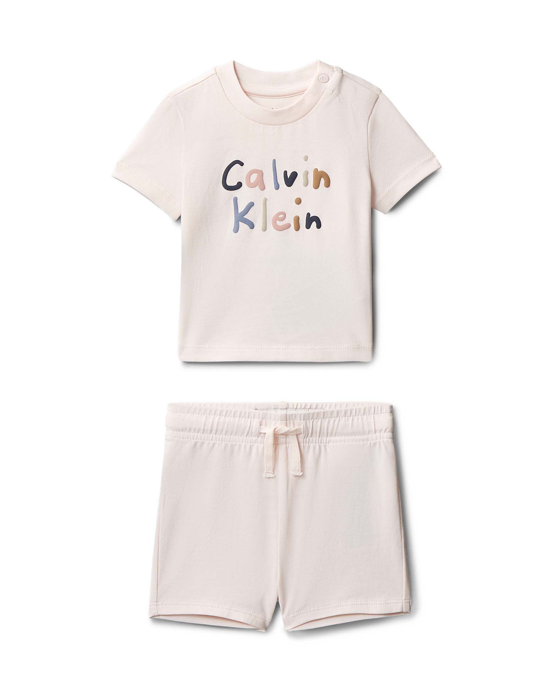 Completo rosa Calvin Klein t-shirt e short in cotone stretch con logo multicolor