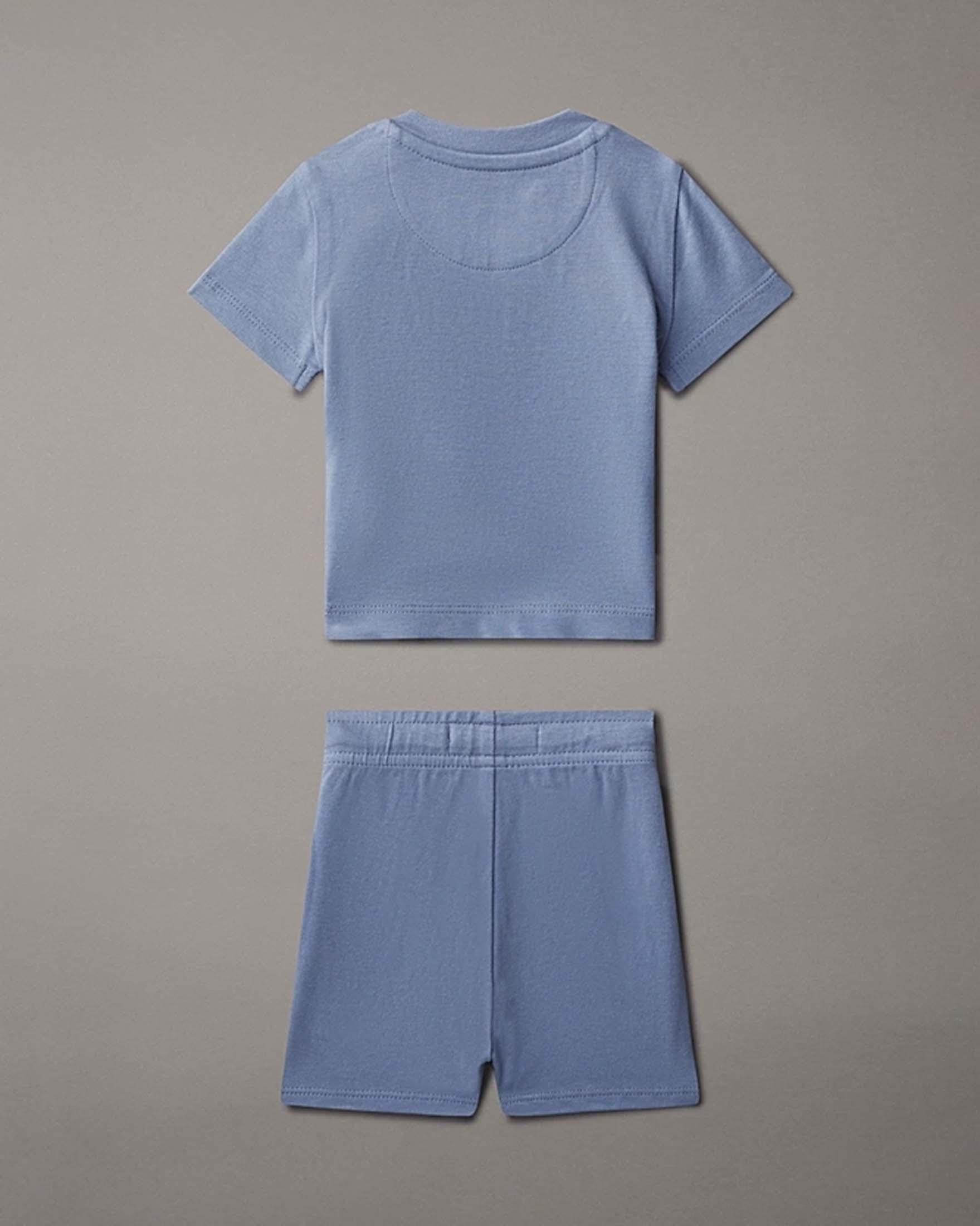 Completo celeste Calvin Klein t-shirt e short in cotone stretch con logo multicolor image