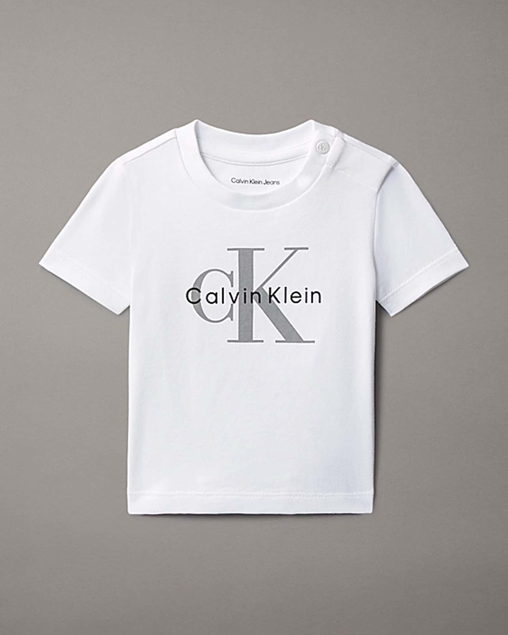T-shirt Calvin Klein bianca in cotone stretch a maniche corte con logo monogram