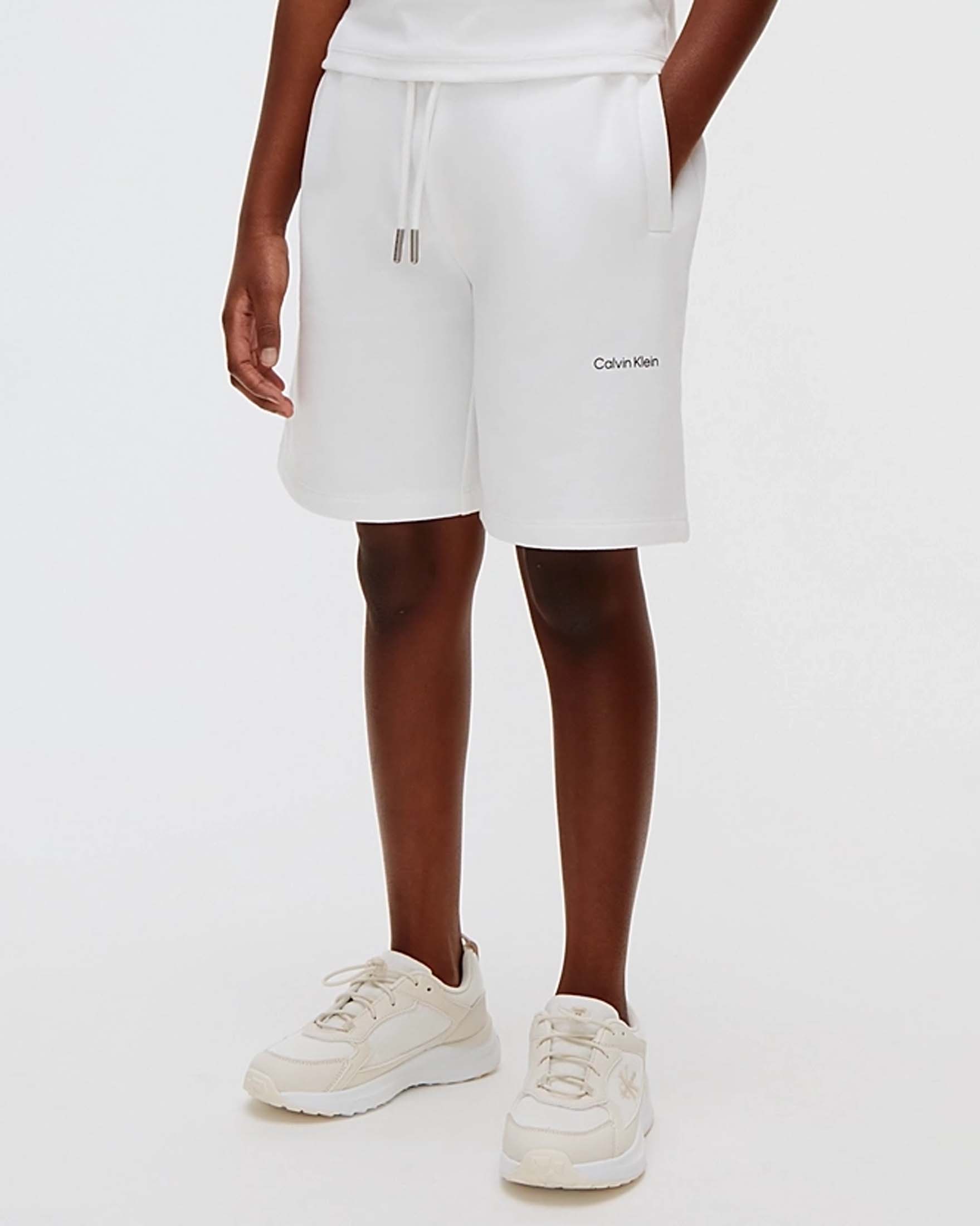 Bermuda bianco Calvin Klein in felpa di cotone con logo nero