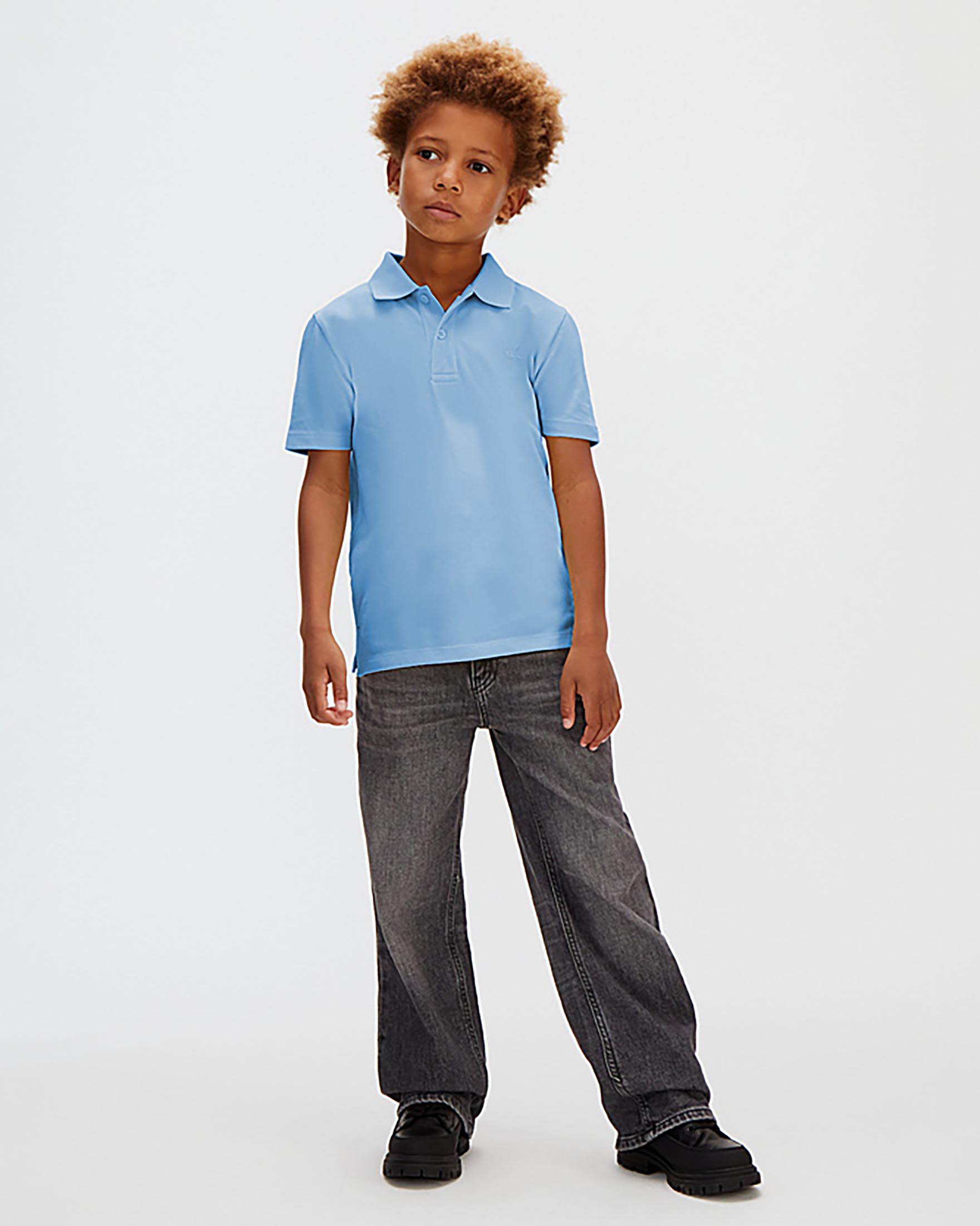 Polo mezza manica celeste in cotone stretch con logo monogram