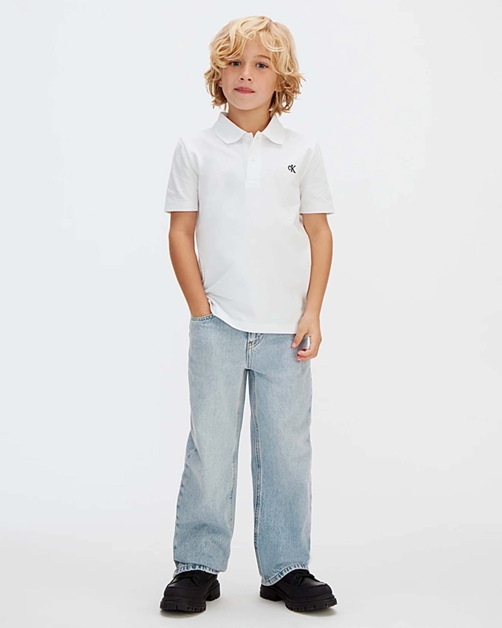 Polo mezza manica bianca in cotone stretch con logo nero