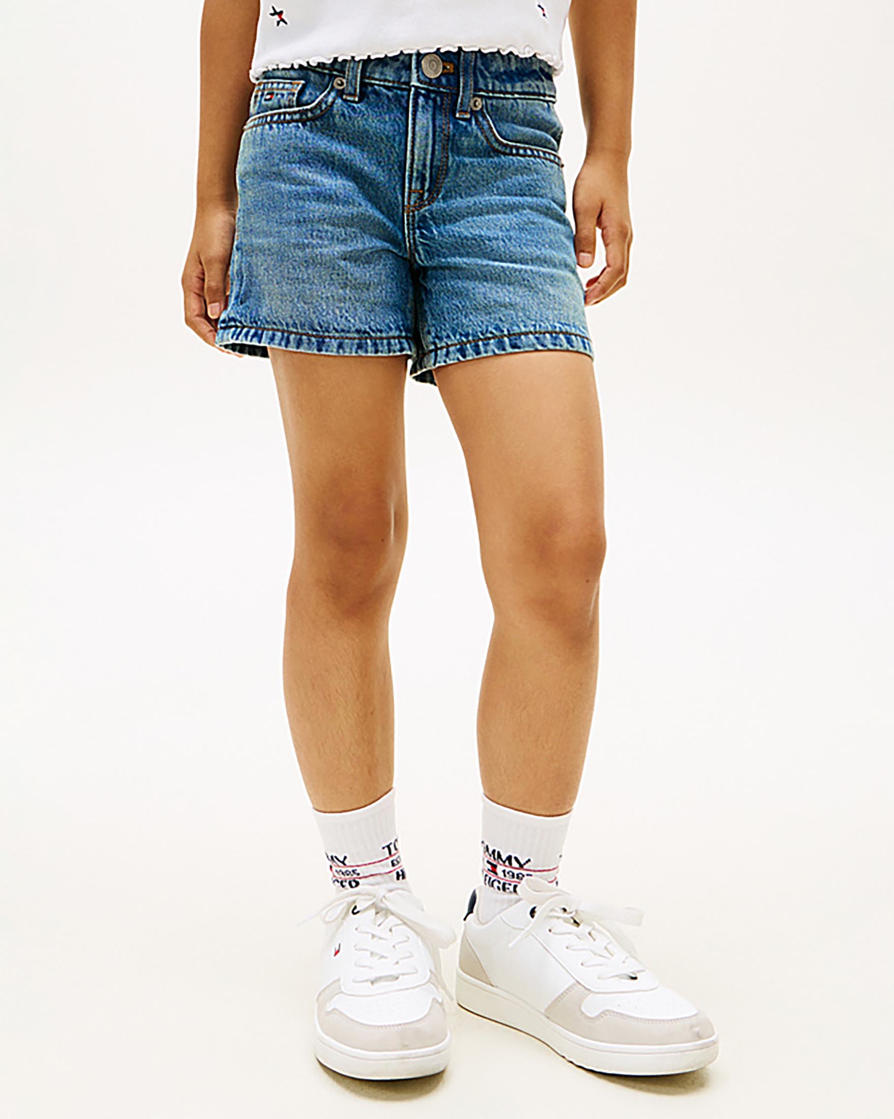 Short Tommy Hilfiger in denim blu lavaggio medio stone washed