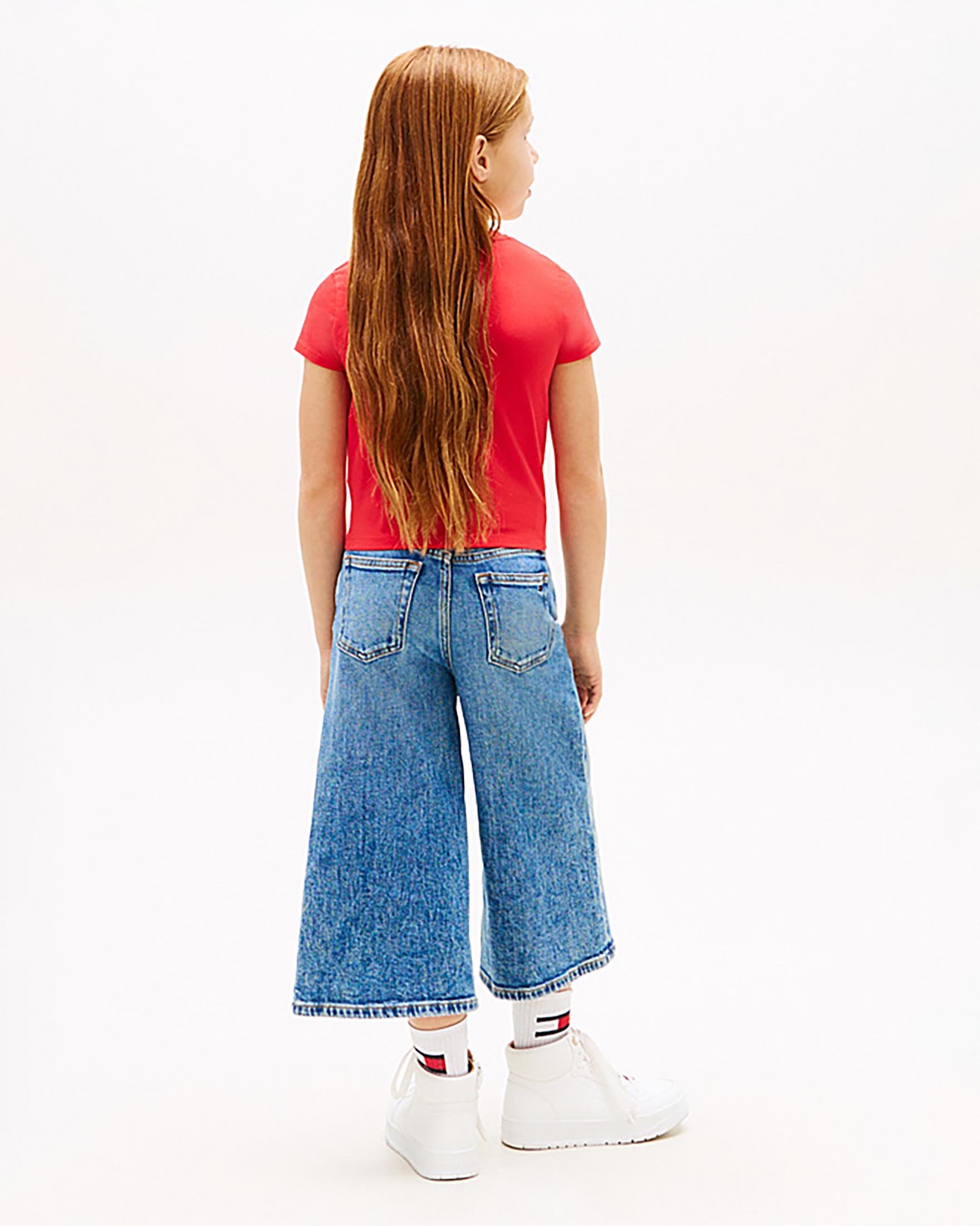 T-shirt cropped rossa Tommy Hilfiger con logo stella con strass image