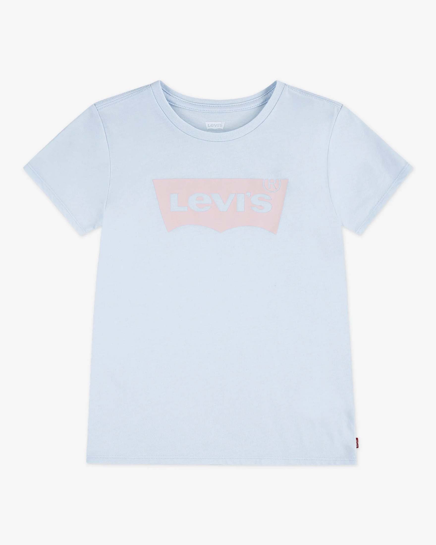T-shirt Levi's azzurra mezza manica con logo batwing rosa