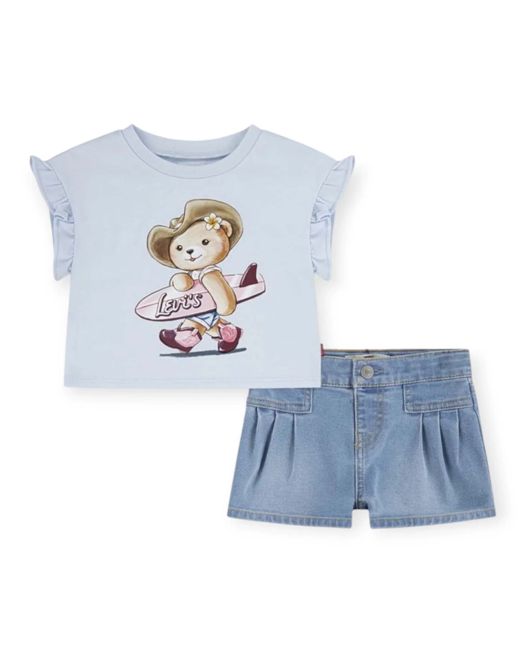 Completo azzurro Levi's t-shirt e short con orsetto surf
