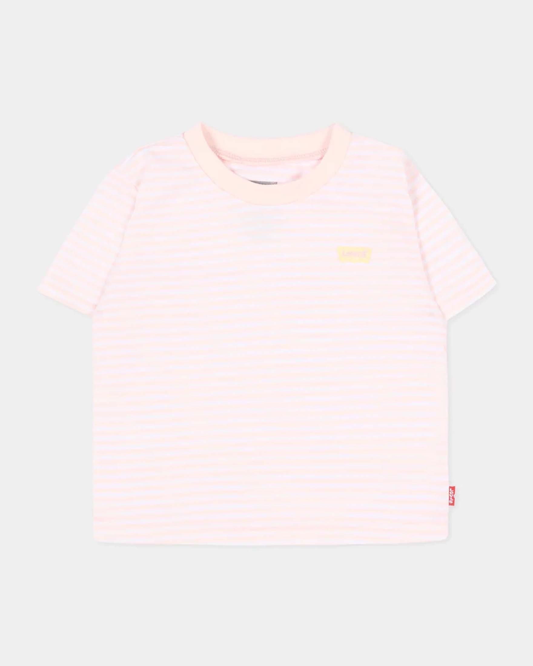 T-shirt mezza manica Levi's a righe bianca e rosa con batwing logo giallo
