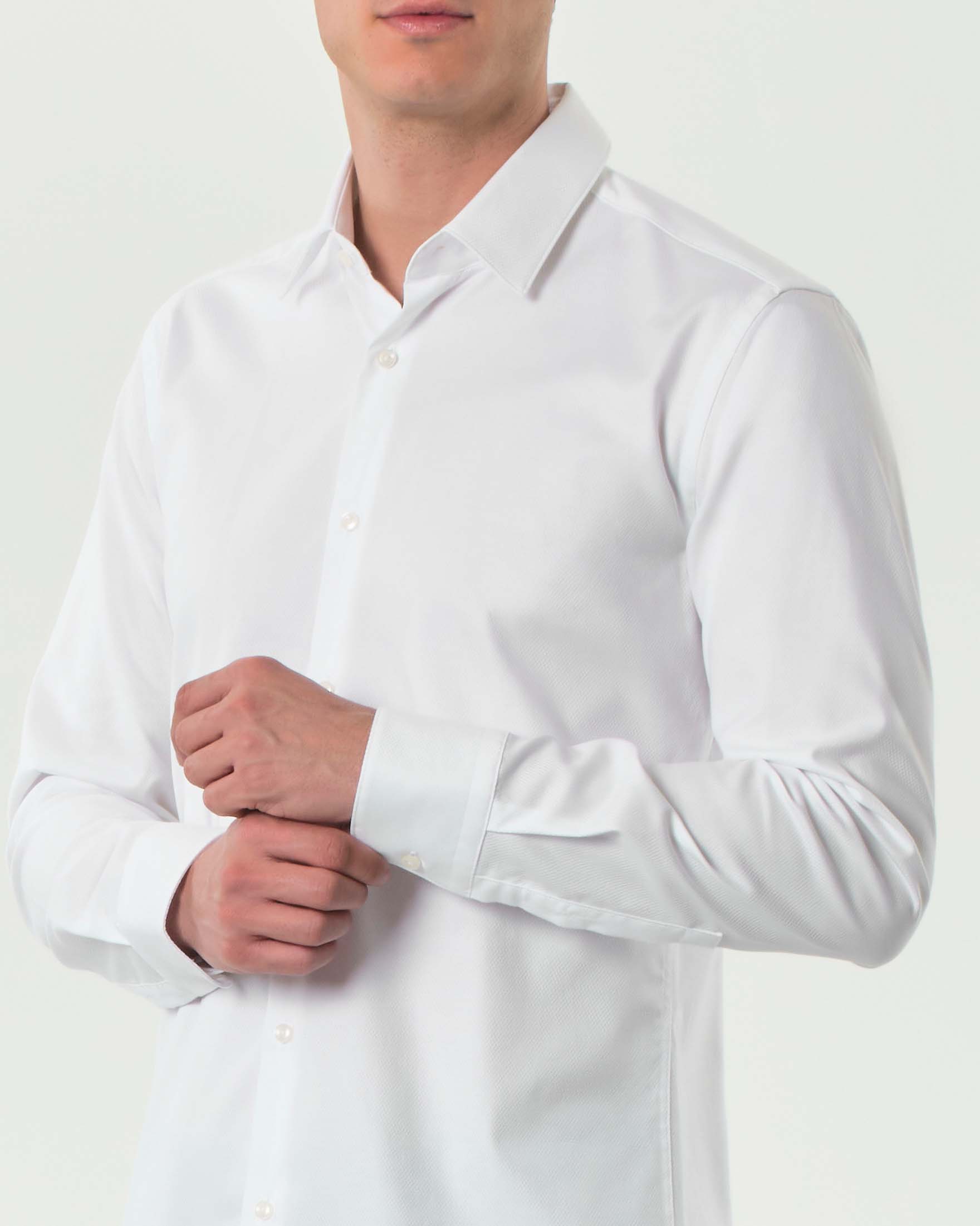 Camicia bianca Hank slim fit in cotone stretch armaturato con colletto Kent image