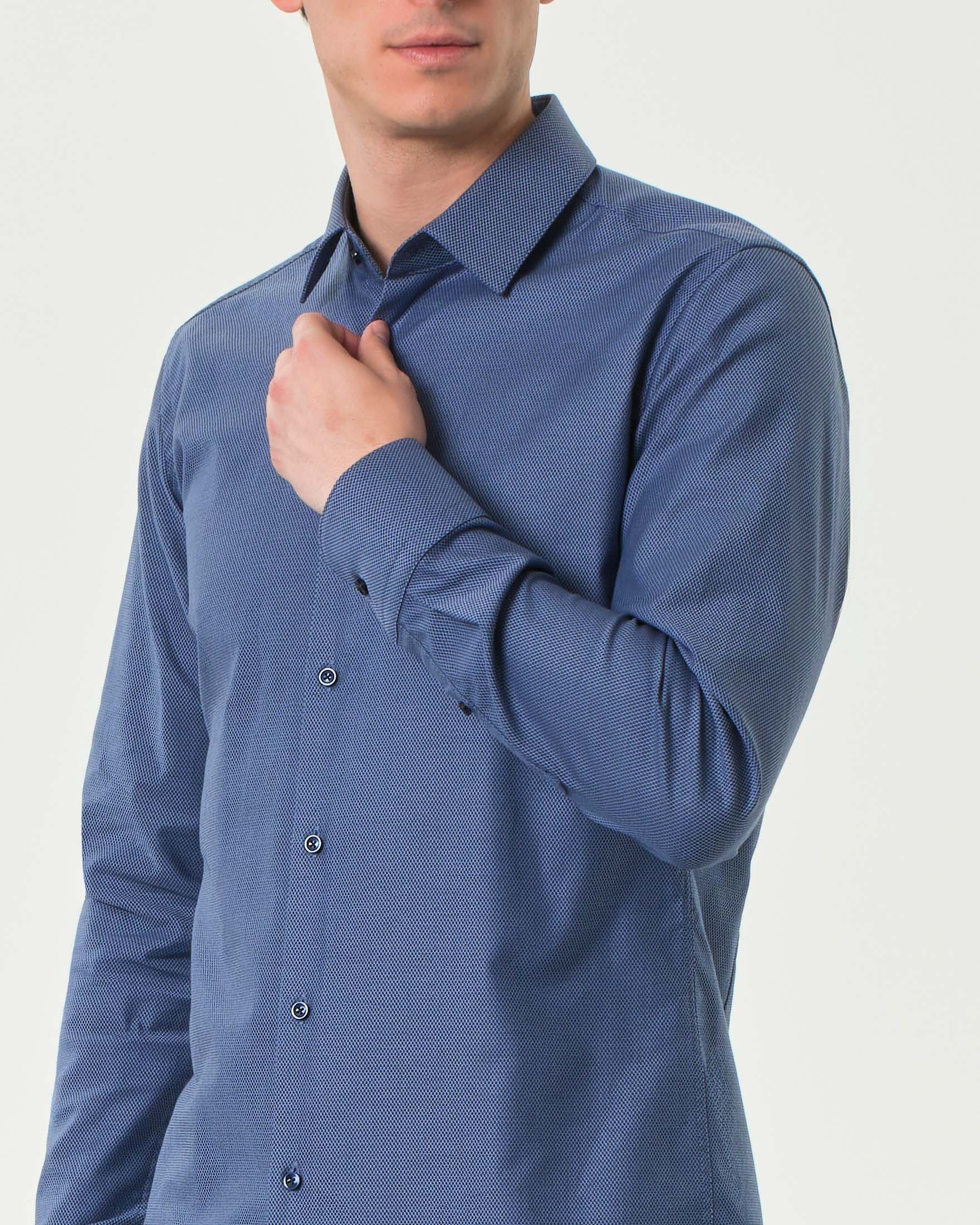 Camicia blu indaco Hank slim fit in cotone stretch armaturato con colletto Kent image