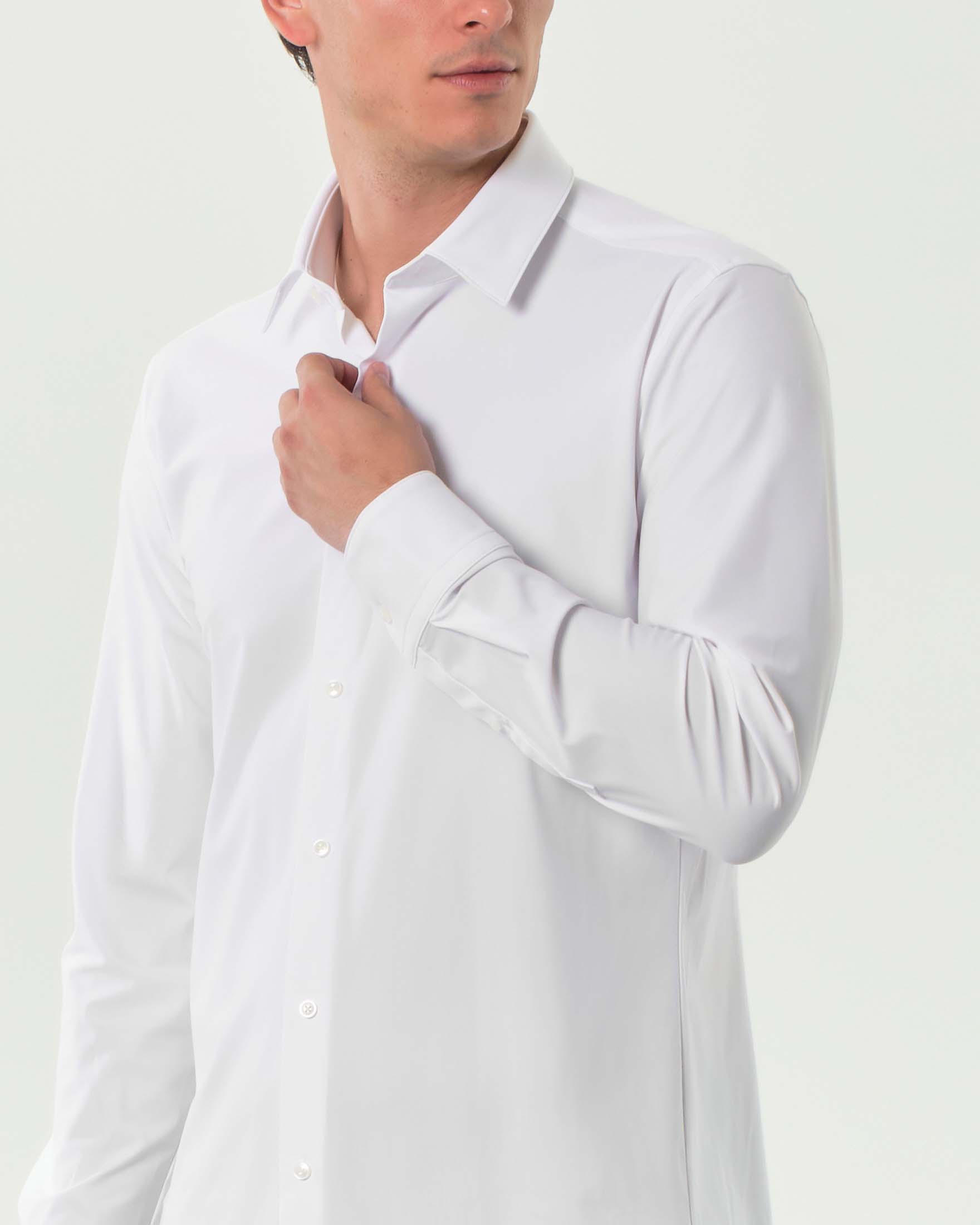 Camicia Boss bianca Spread slim fit in tessuto tecnico stretch con colletto aperto alla francese image
