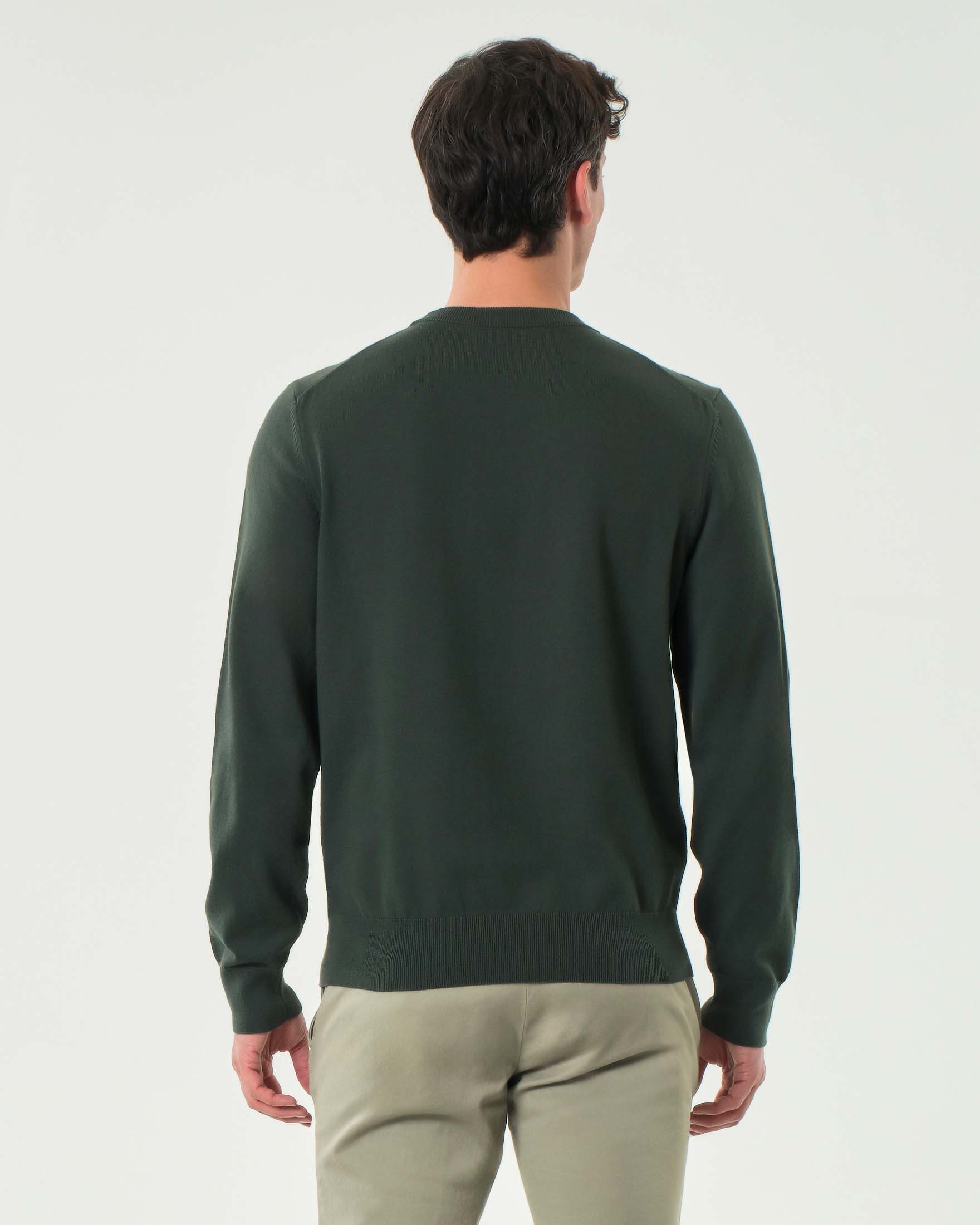 Maglia girocollo Upacas Boss verde in puro cotone con logo ricamato in tono sul petto