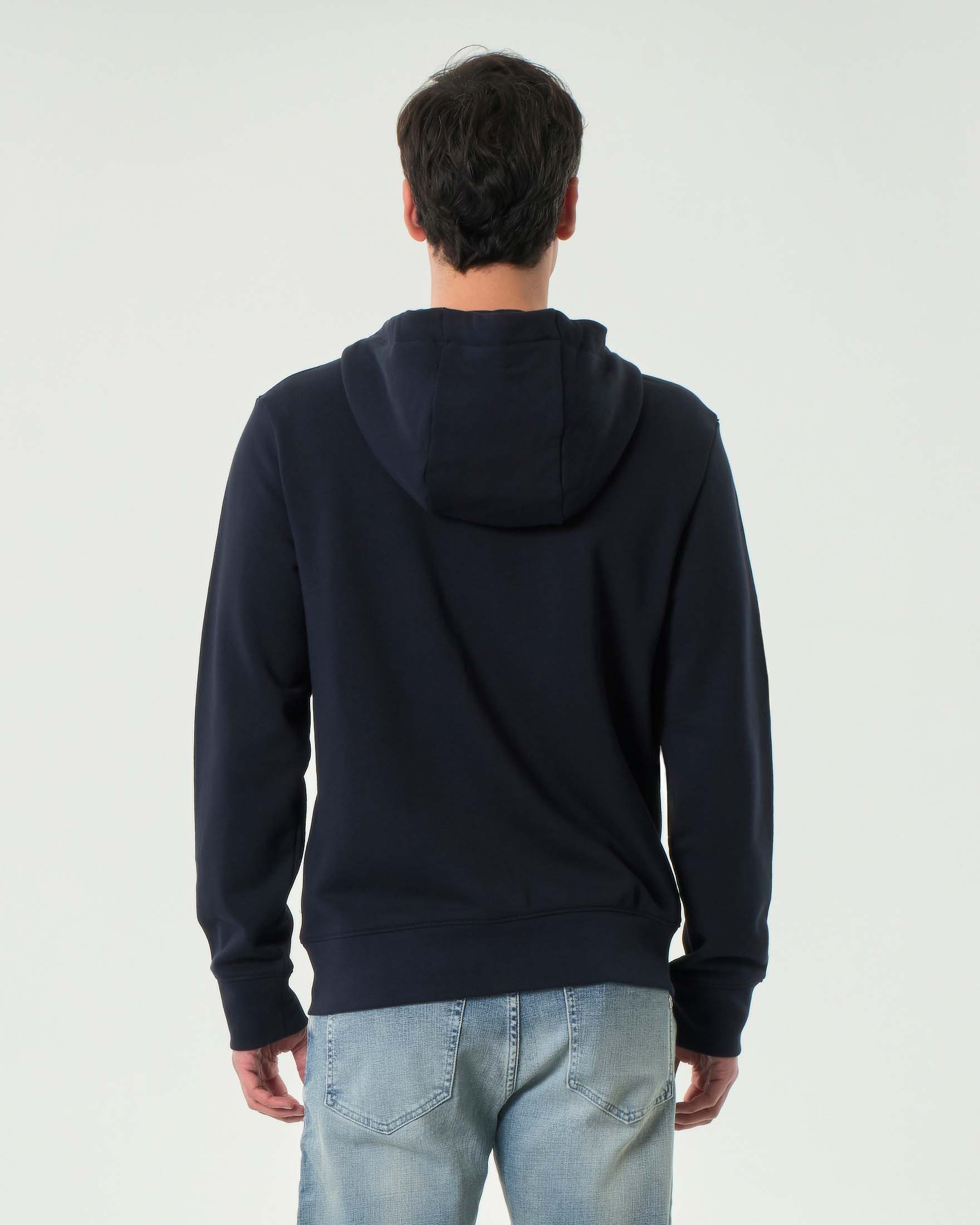 Felpa Boss blu con cappuccio e chiusura zip in puro cotone