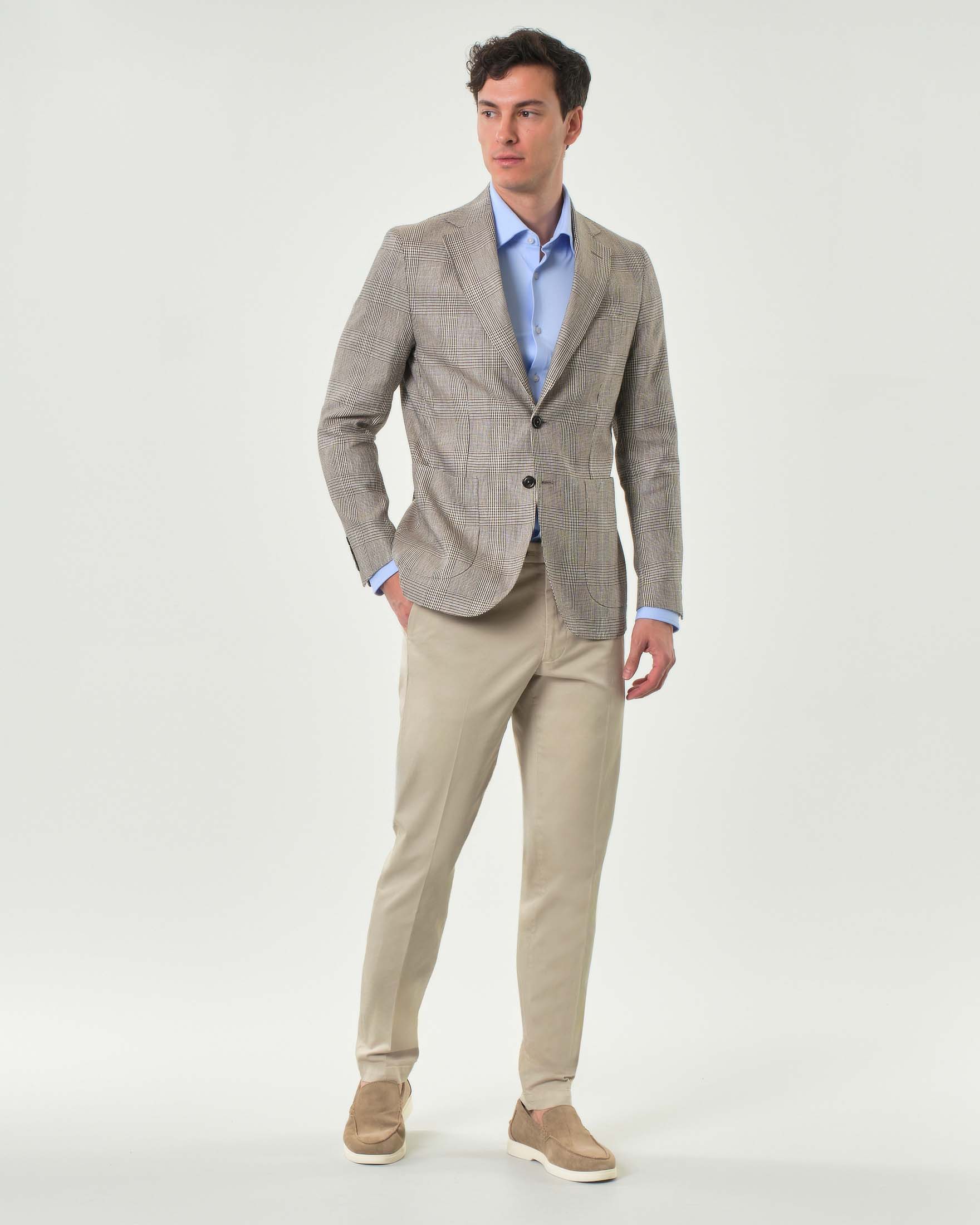 Blazer Colamarino color noce drop 7 in misto cotone e lino principe di Galles image