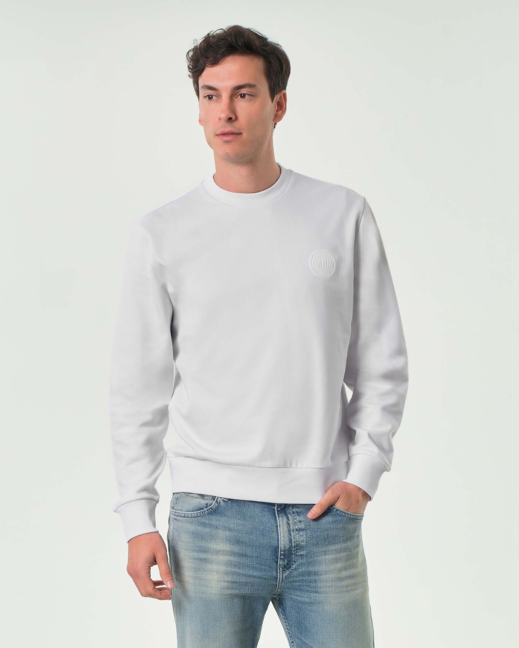 Felpa bianca Colmar Originals con logo bollo applicato tono su tono sul petto