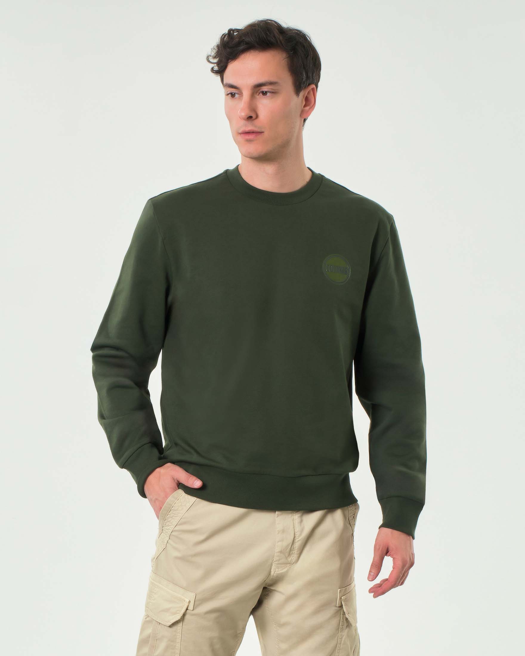 Felpa verde militare Colmar Originals con logo bollo applicato tono su tono sul petto