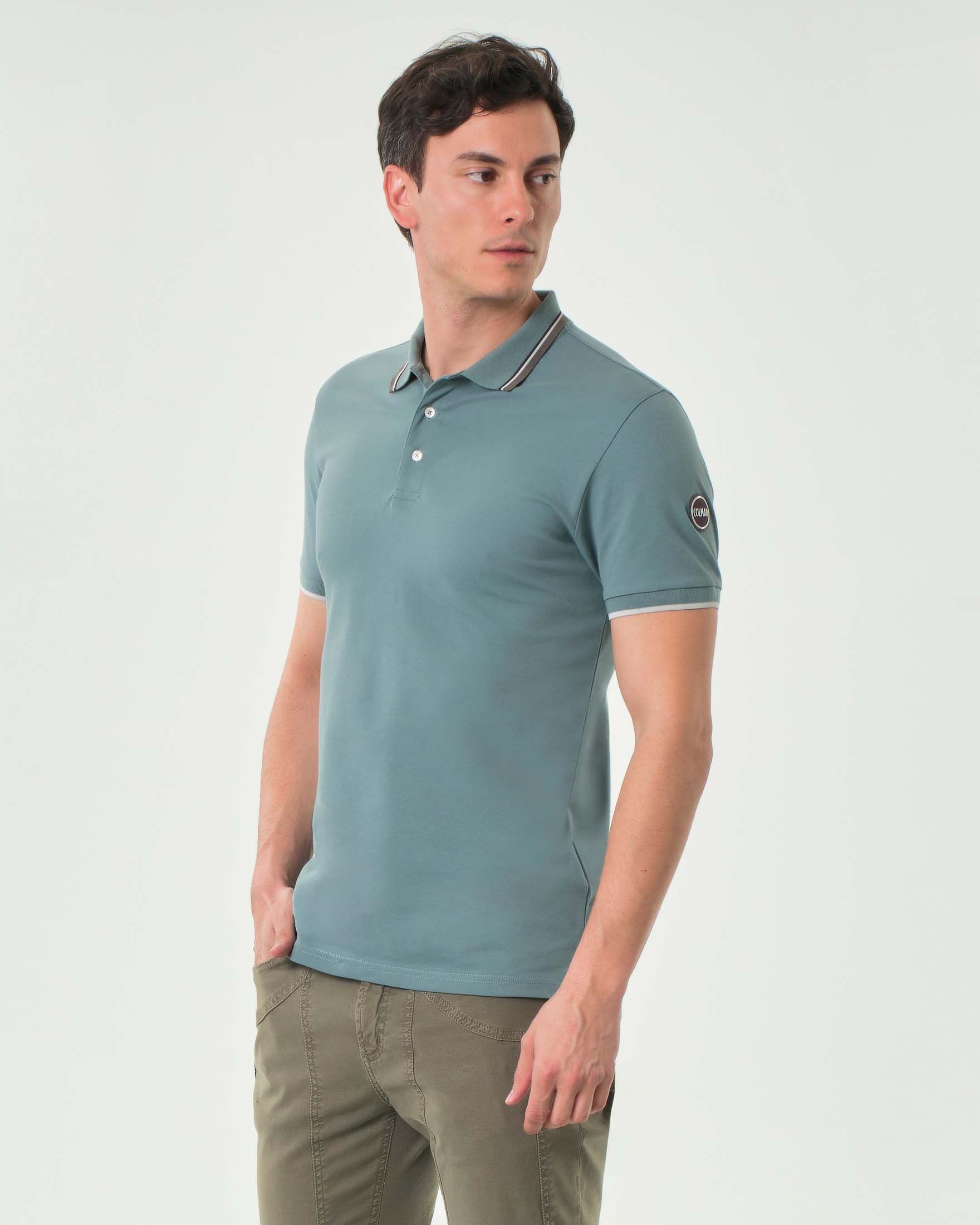 Polo ottanio mezza manica Colmar Originals in piquè di cotone stretch con bordino grigio bianco e bordeaux
