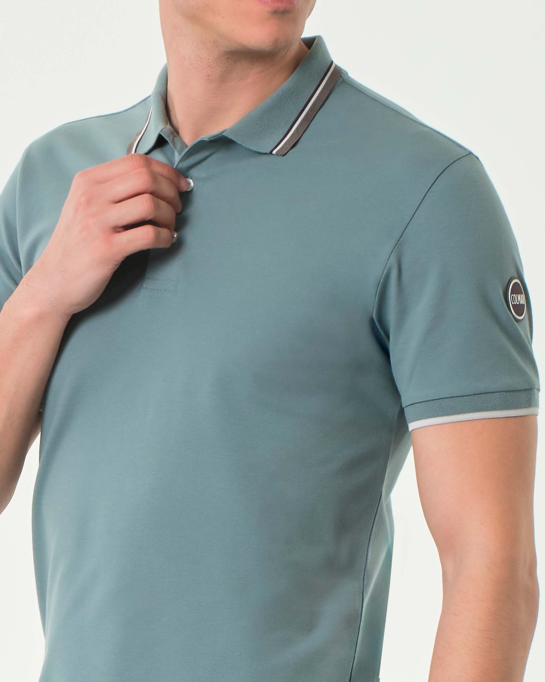 Polo ottanio mezza manica Colmar Originals in piquè di cotone stretch con bordino grigio bianco e bordeaux image