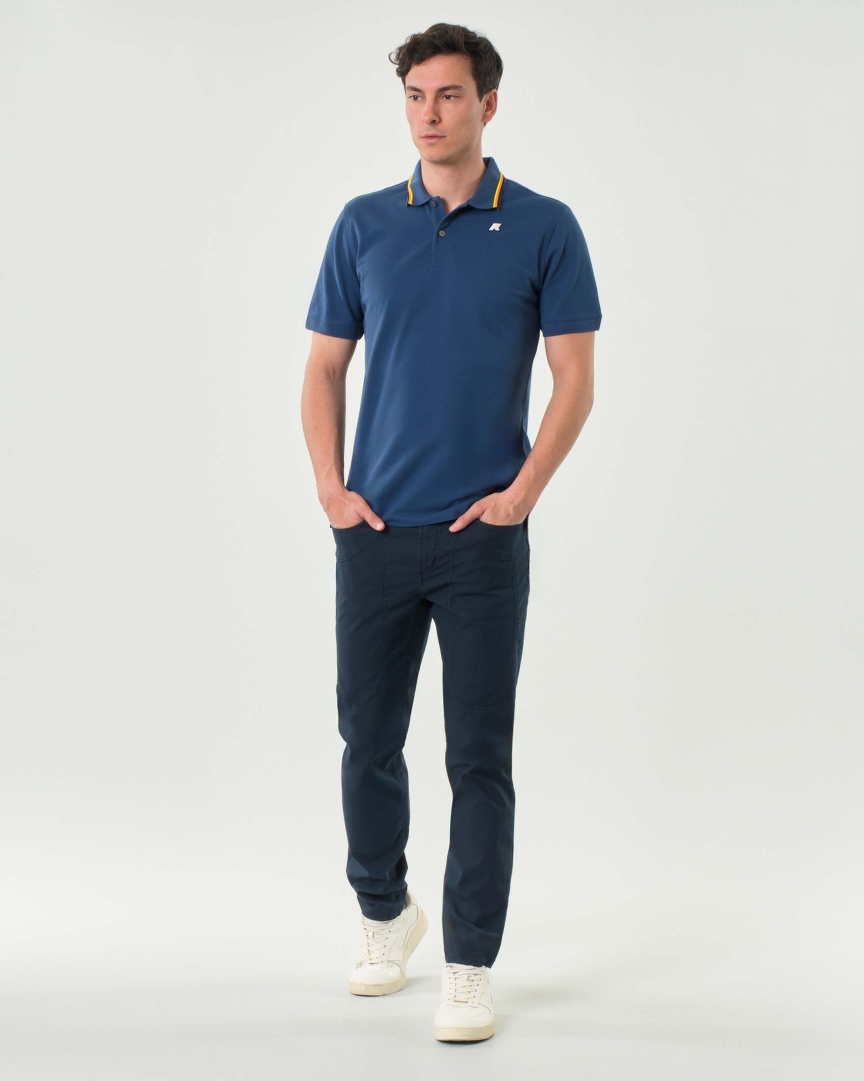 Pantalone Jeckerson blu cinque tasche modello PA077 in cotone stretch con toppa
