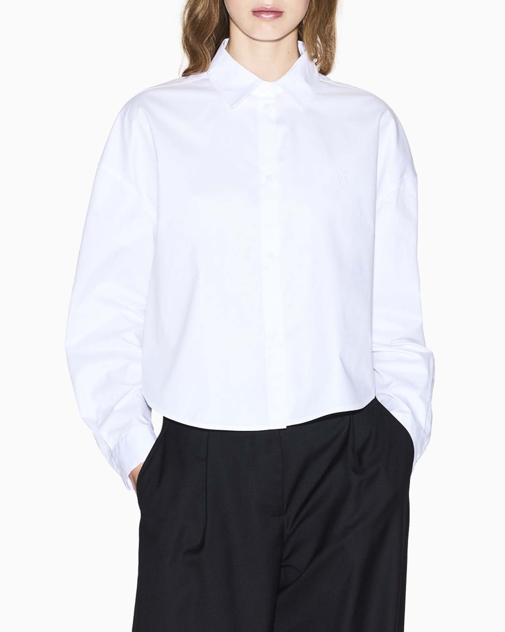 Camicia Exchange bianca in cotone con logo ricamato