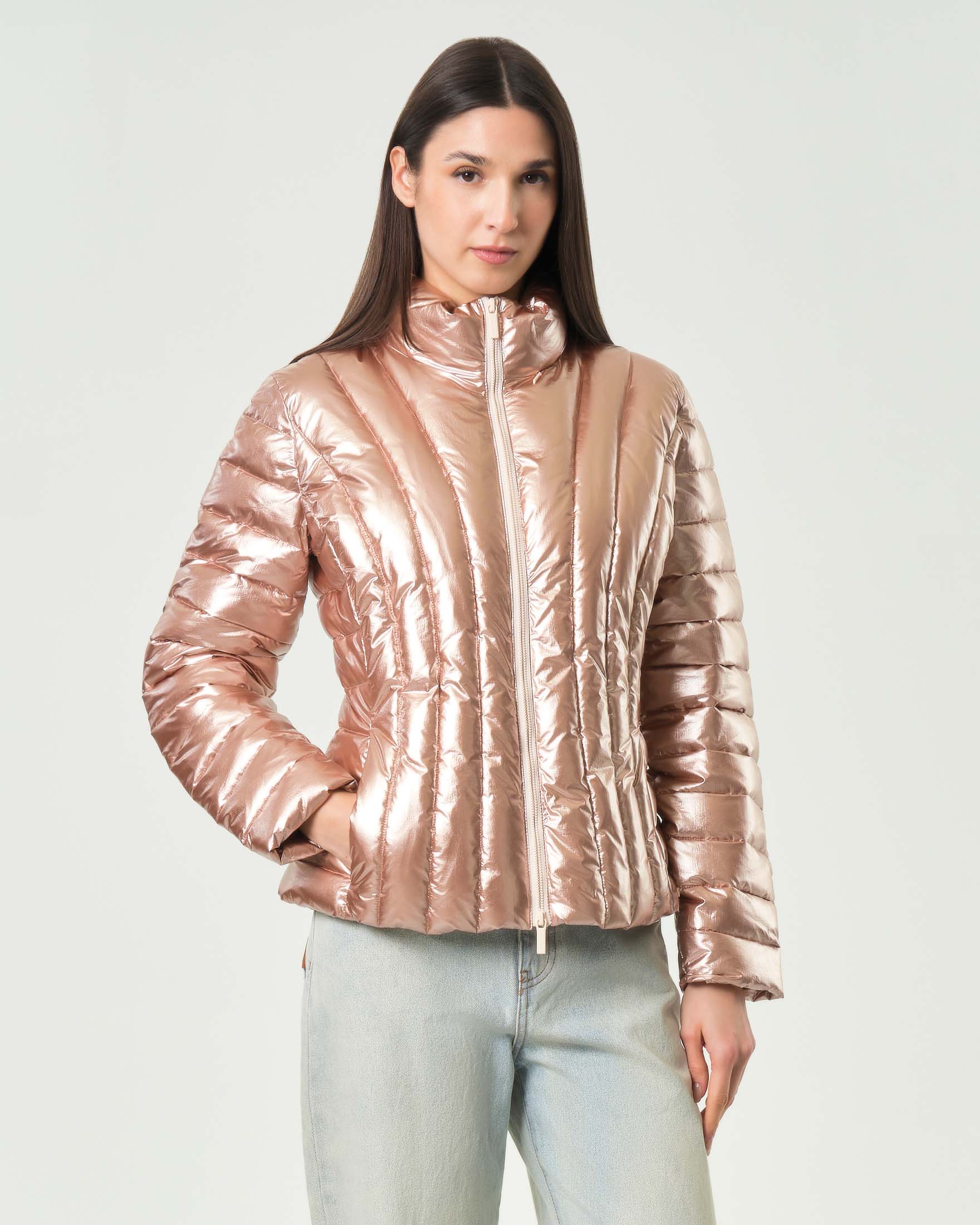 Piumino Armani Exchange rame in tessuto tecnico con finitura lucida