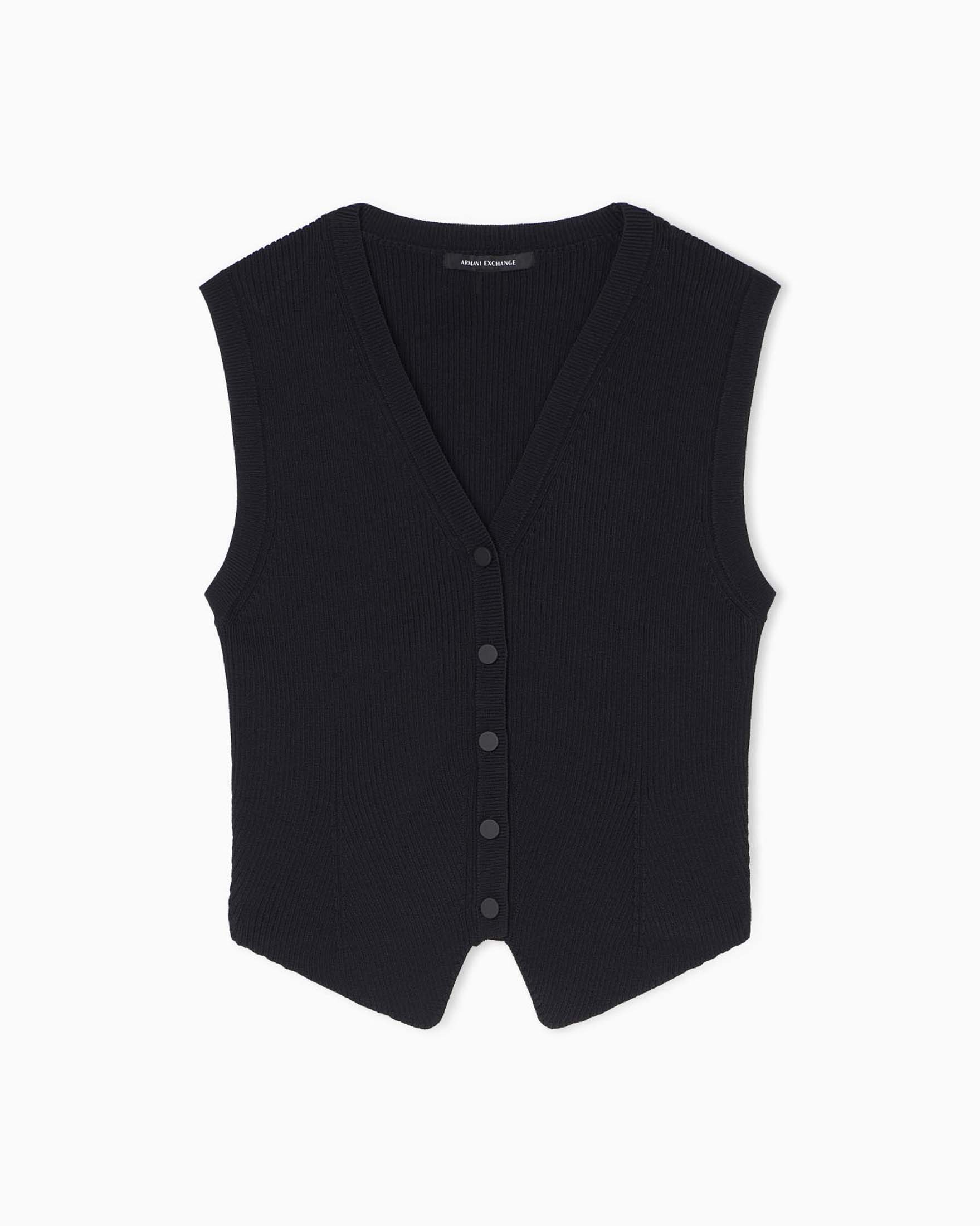 Gilet Exchange nero in misto viscosa a coste con scollo a V