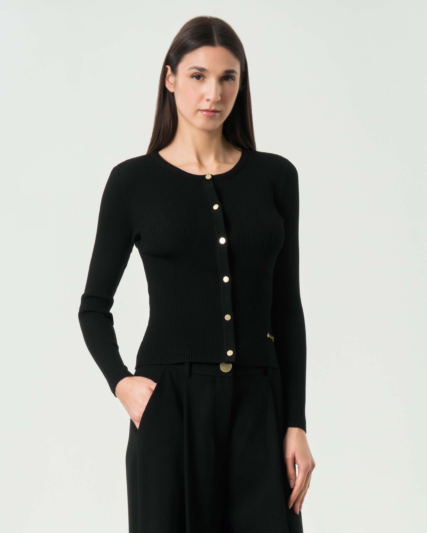 Cardigan Armani Exchange nero a coste in misto viscosa con bottoni dorati