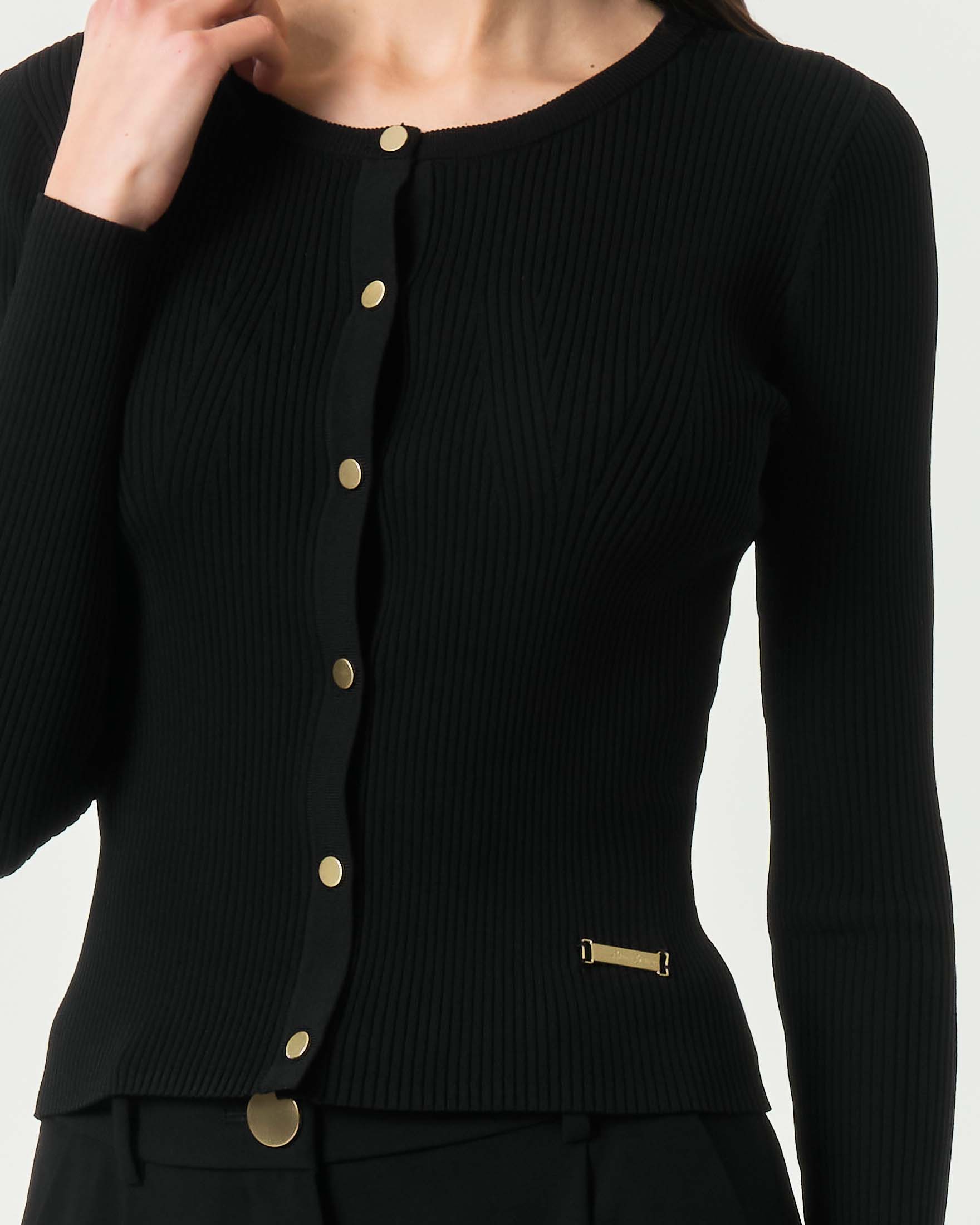 Cardigan Armani Exchange nero a coste in misto viscosa con bottoni dorati