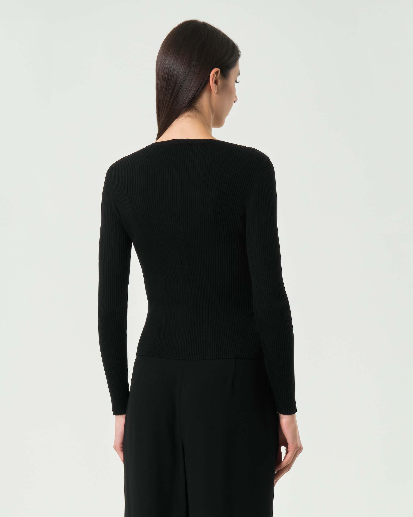 Cardigan Armani Exchange nero a coste in misto viscosa con bottoni dorati