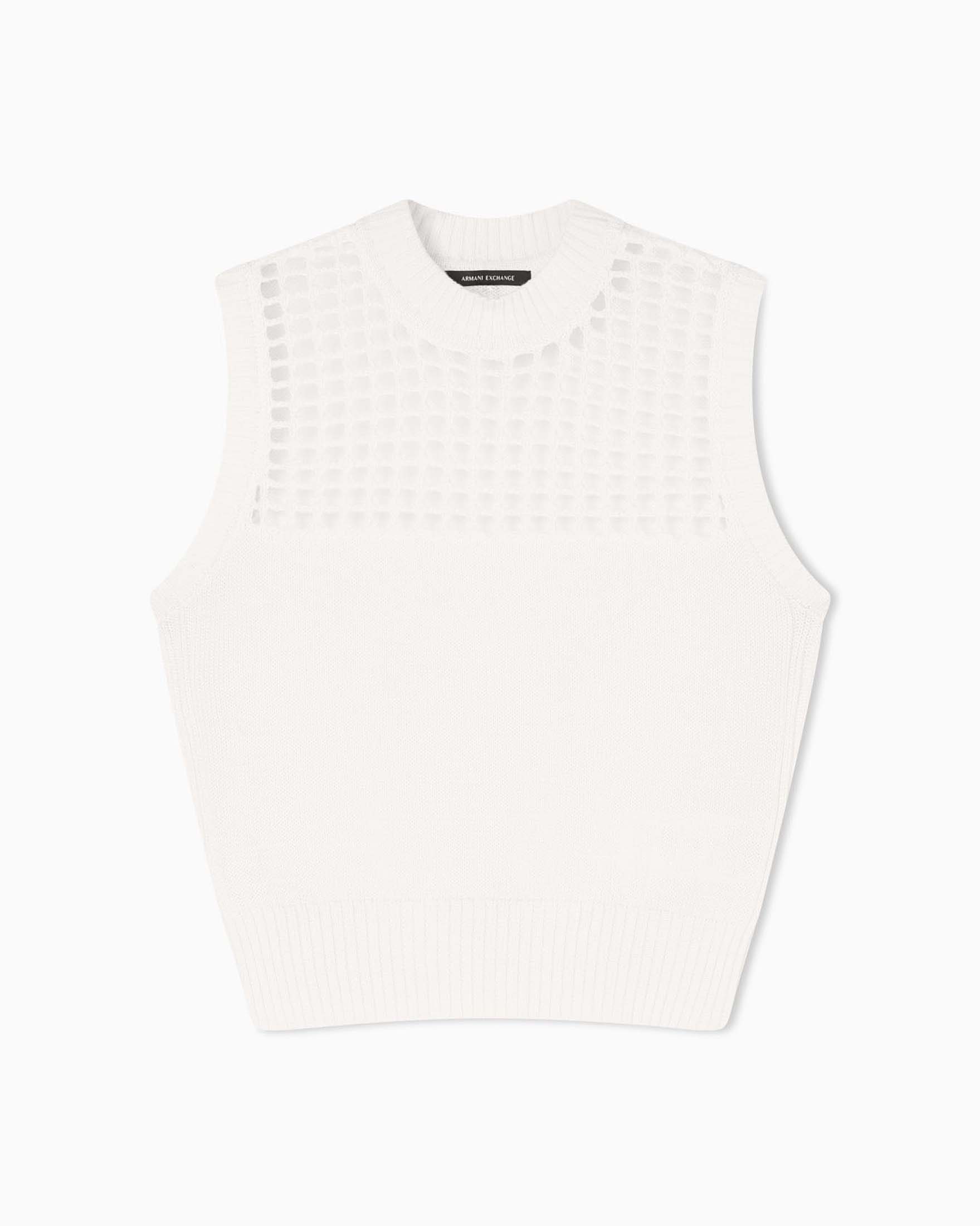 Maglia senza maniche Exchange avorio in cotone con inserto a rete sul petto
