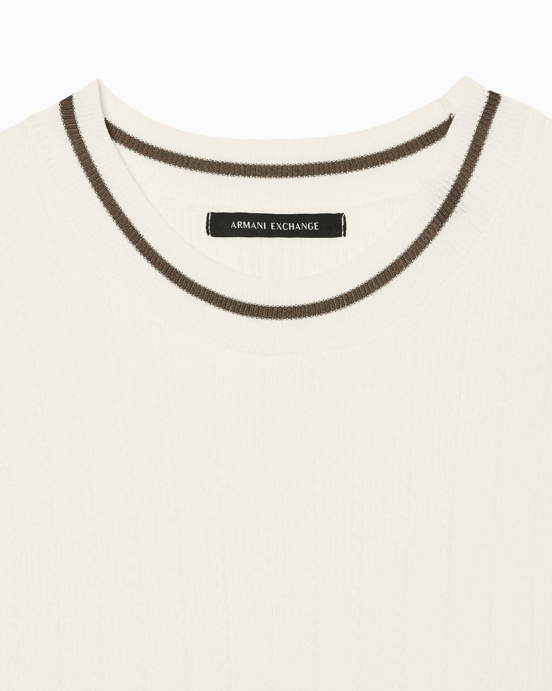 Maglia senza maniche Armani Exchange avorio in misto viscosa a coste image