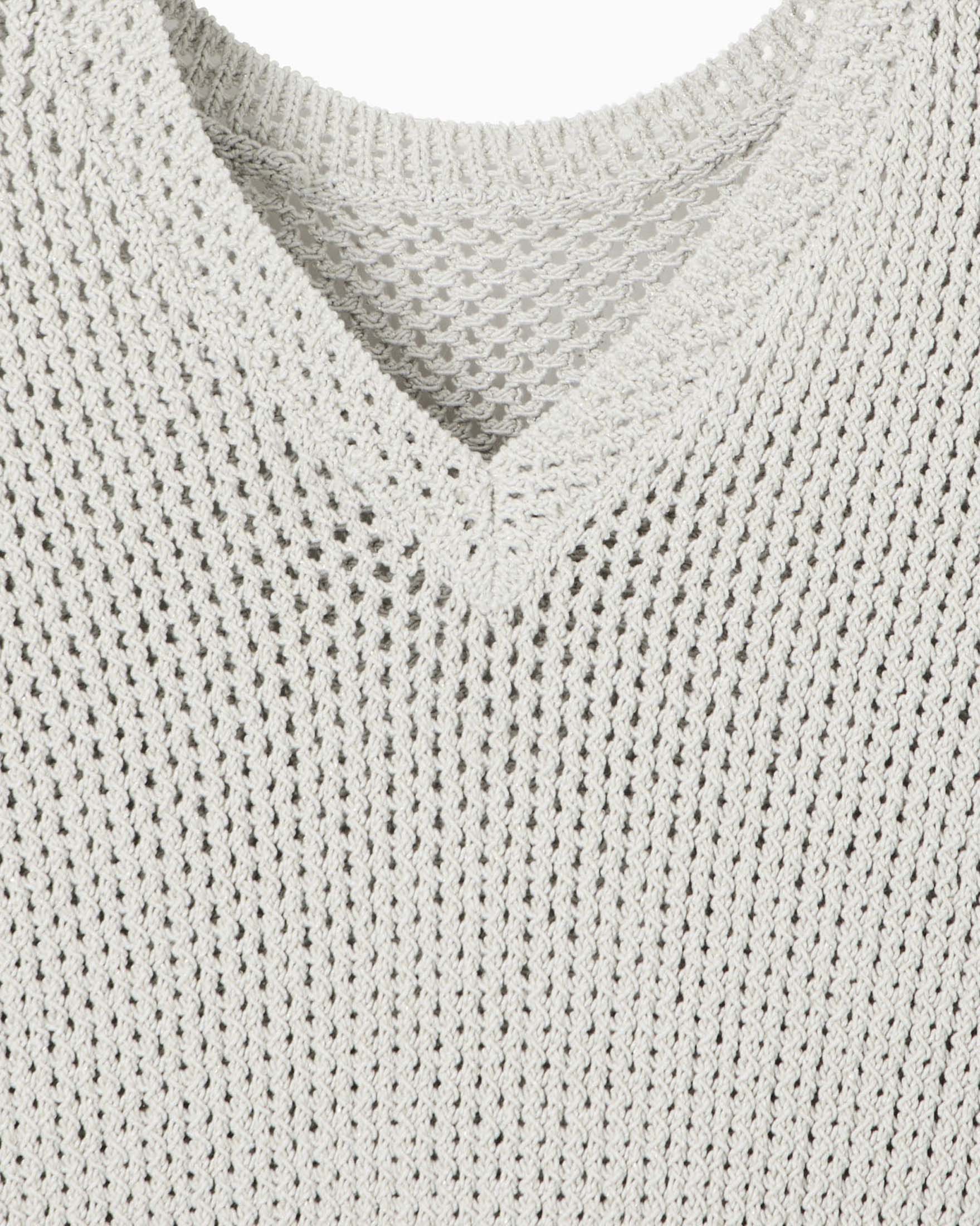 Maglia a maniche corte Armani Exchange beige in misto cotone lavorata a rete image