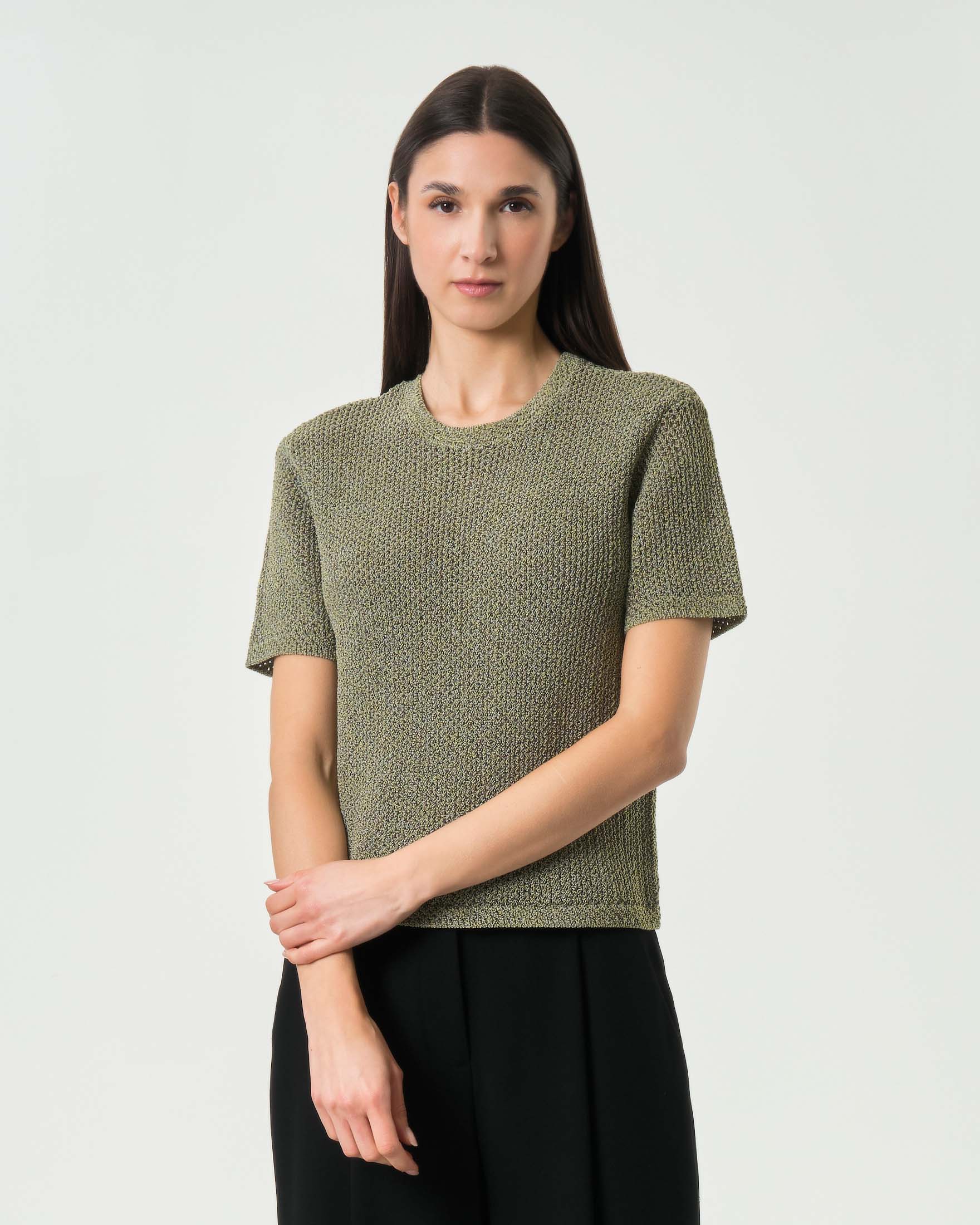 Maglia a maniche corte Armani Exchange color militare in misto cotone lavorata a rete
