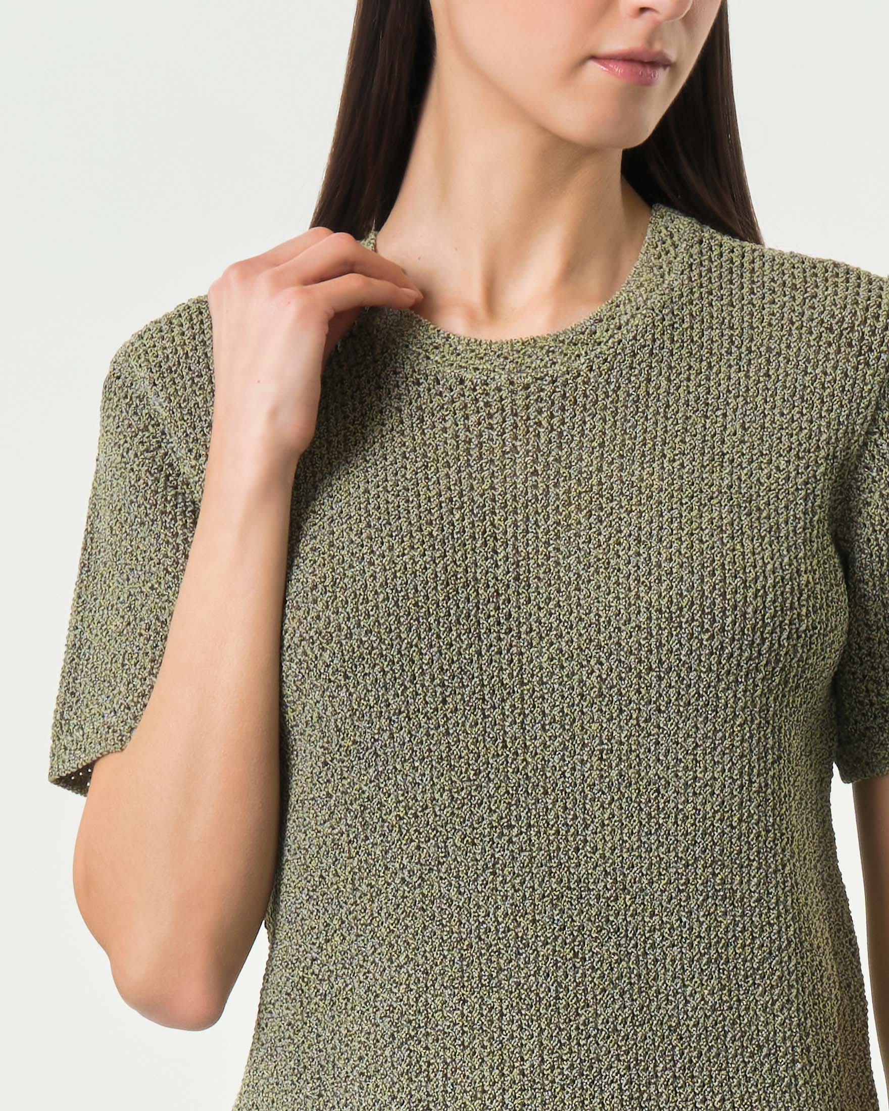 Maglia a maniche corte Armani Exchange color militare in misto cotone lavorata a rete image