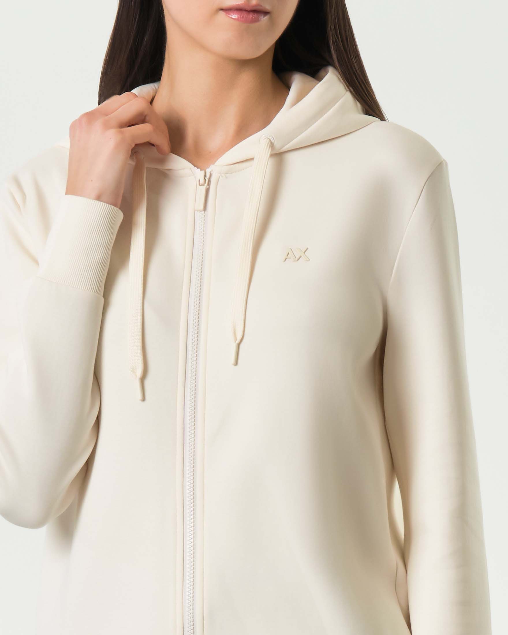 Felpa con zip Armani Exchange avorio in misto cotone con logo gommato image