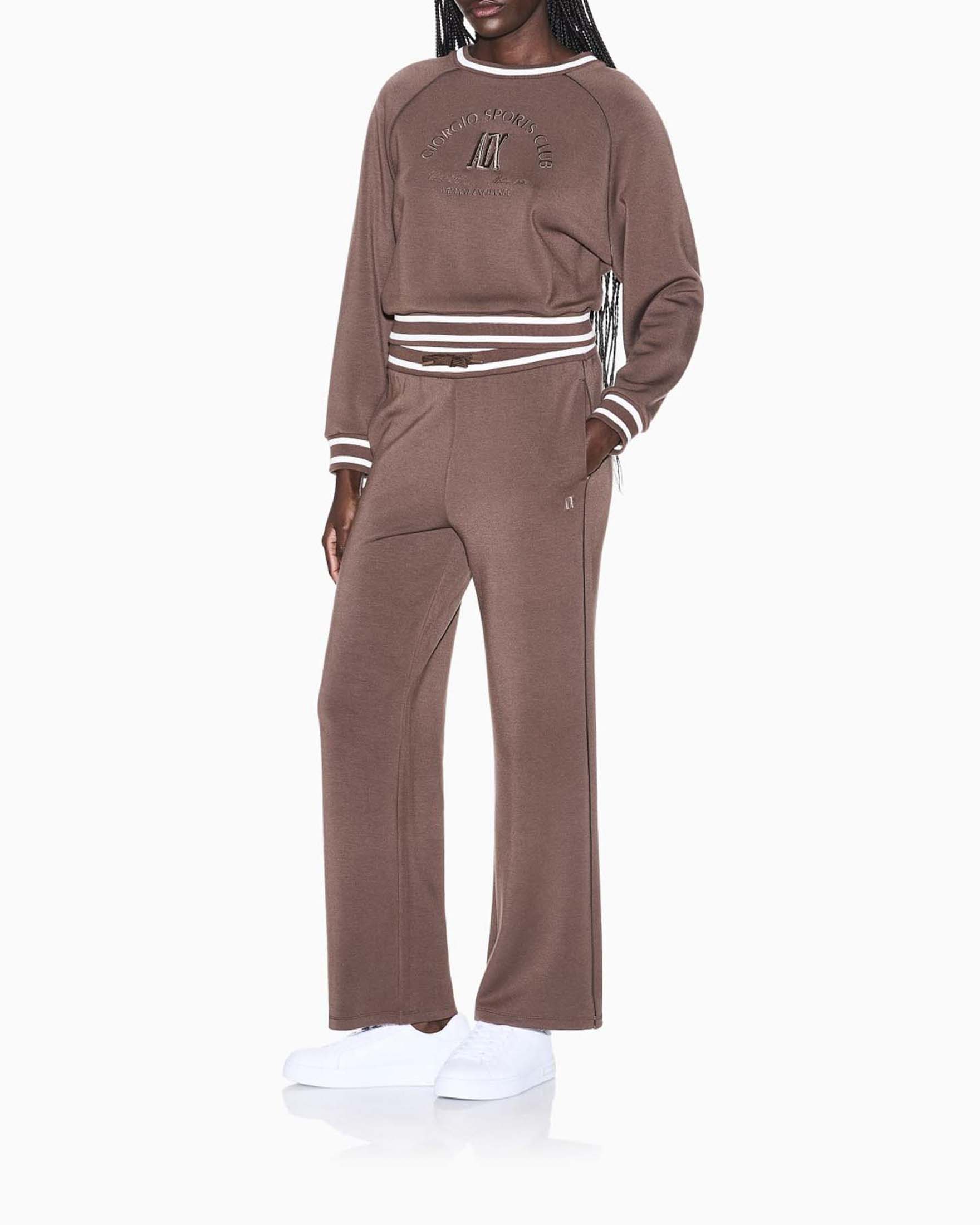 Felpa girocollo Armani Exchange marrone in misto viscosa con logo ricamato sul petto