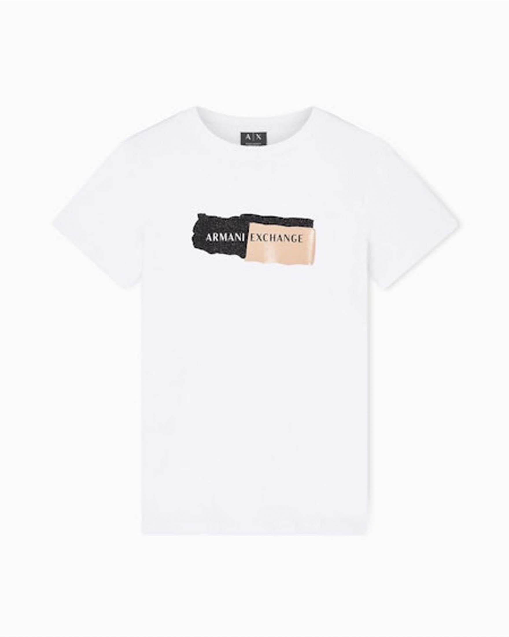 T-shirt Armani Exchange bianca in cotone con stampa glitterata