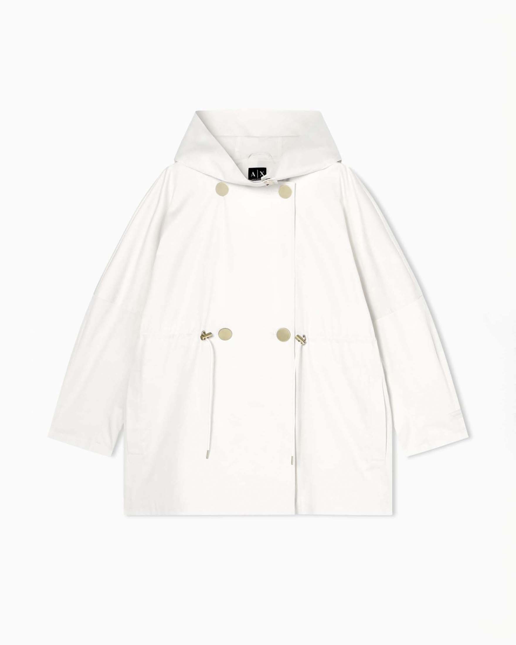 Parka Armani Exchange avorio in misto cotone con cappuccio e vita regolabile image