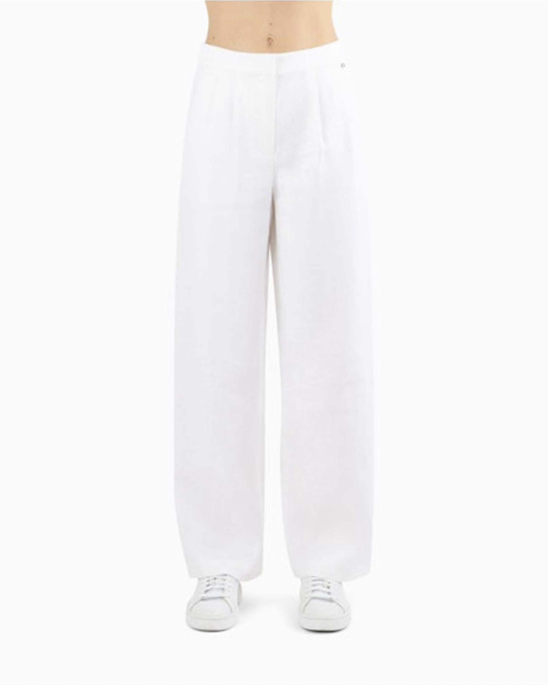 Pantaloni wide leg Exchange avorio in puro lino