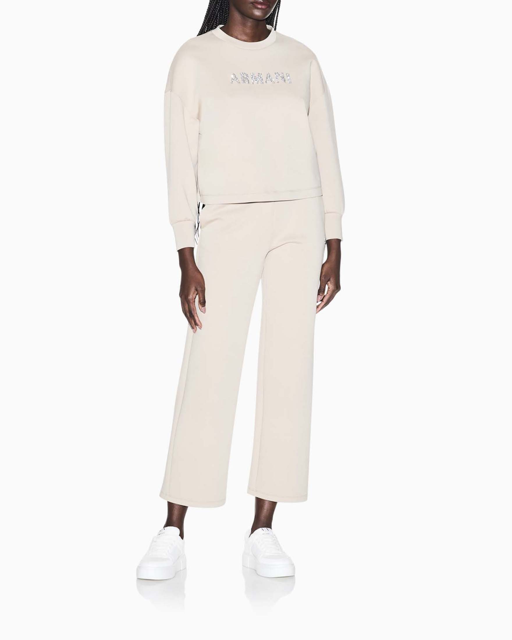 Pantaloni joggers Armani Exchange beige in misto cotone con vita elastica e logo
