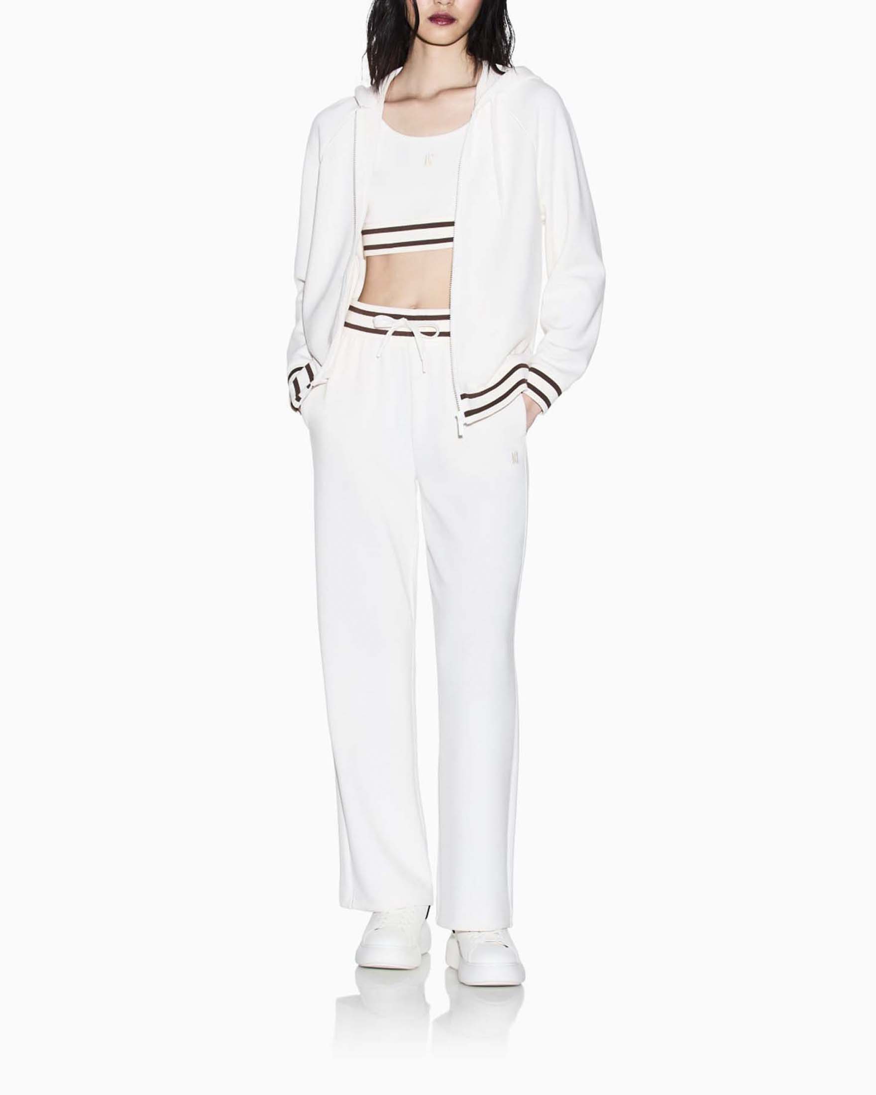 Pantaloni joggers ampi Armani Exchange avorio in misto viscosa con logo ricamato
