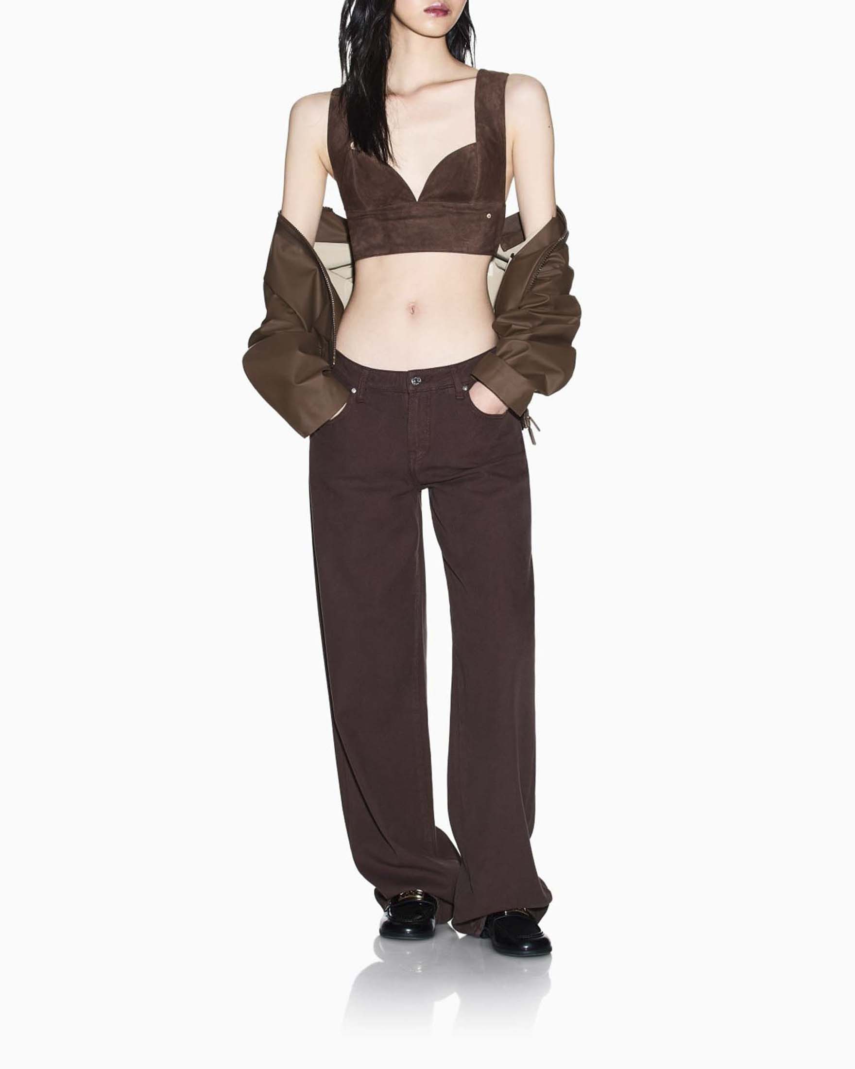 Pantaloni wide leg Exchange marroni a vita alta in misto cotone