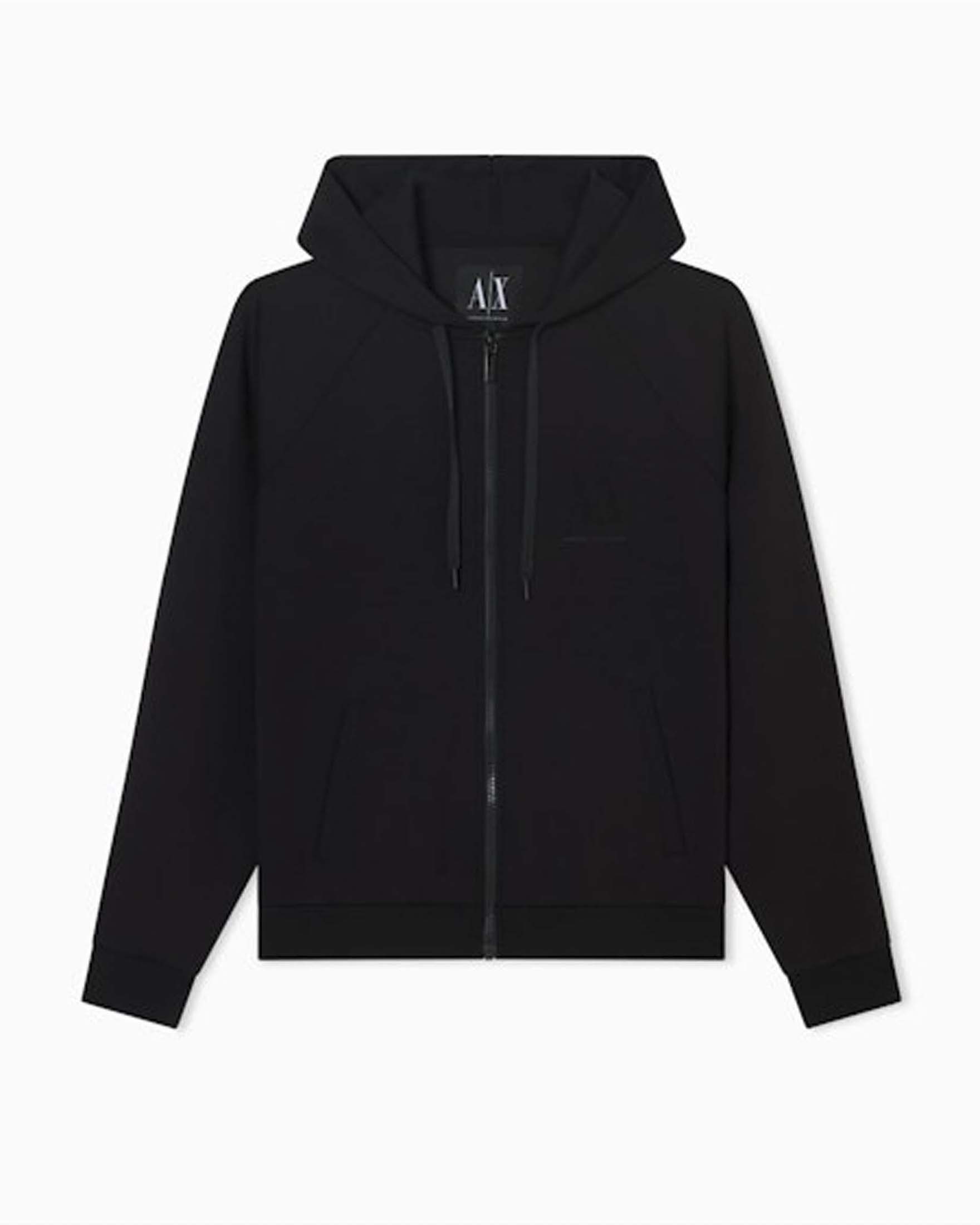 Felpa con zip e cappuccio Armani Exchange nera in misto viscosa con logo
