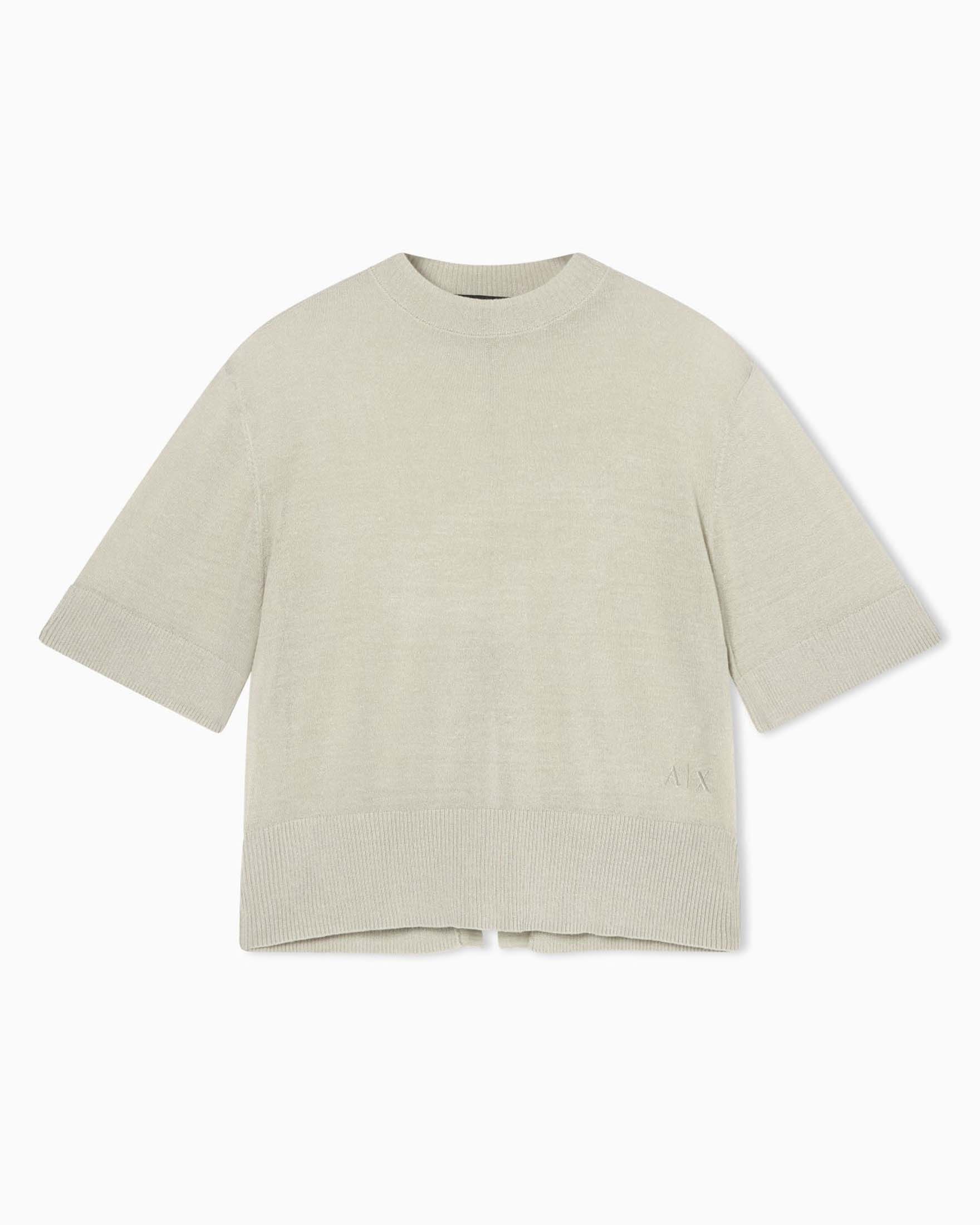Maglia maniche corte Armani Exchange beige in misto viscosa con logo ricamato