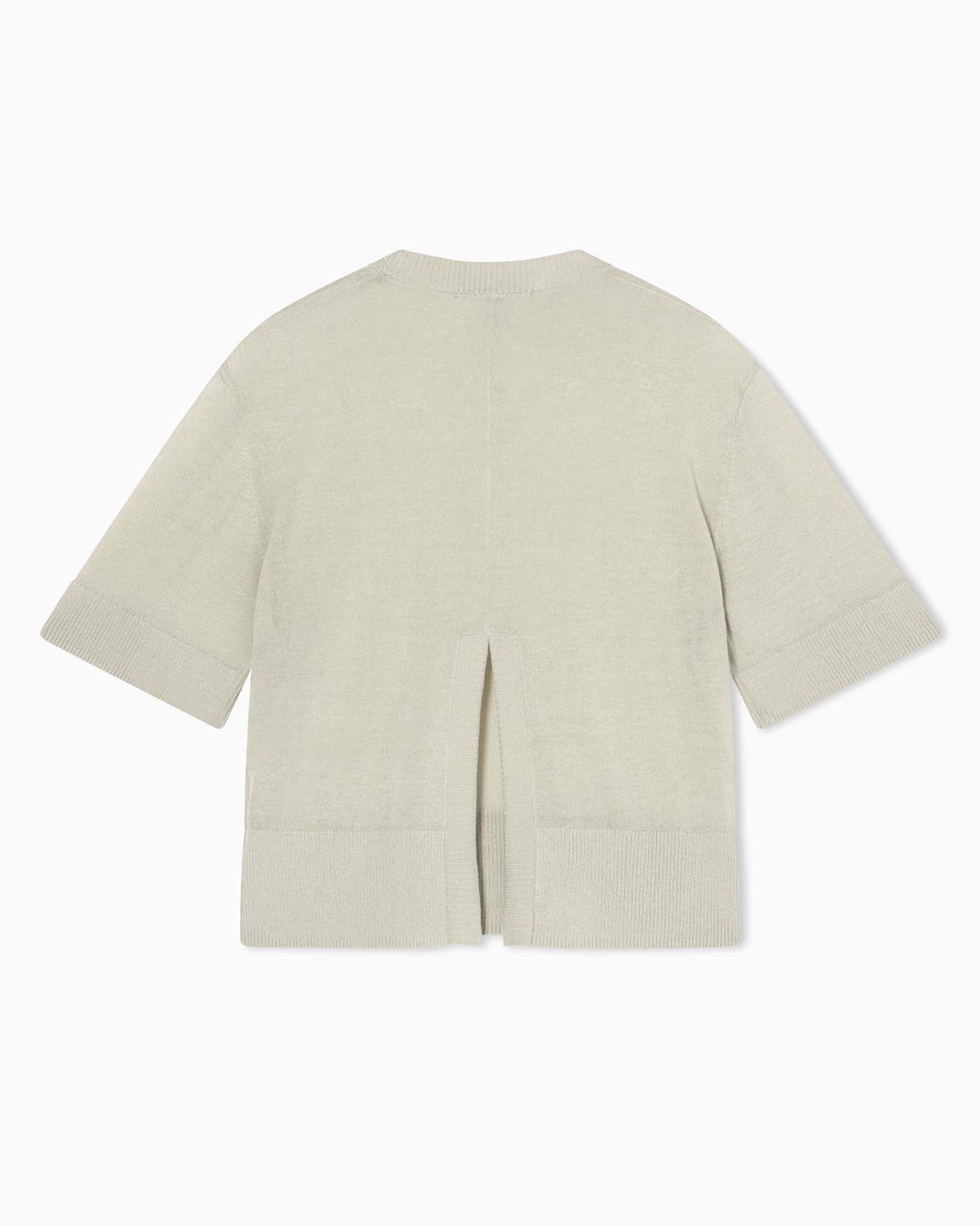 Maglia maniche corte Armani Exchange beige in misto viscosa con logo ricamato image