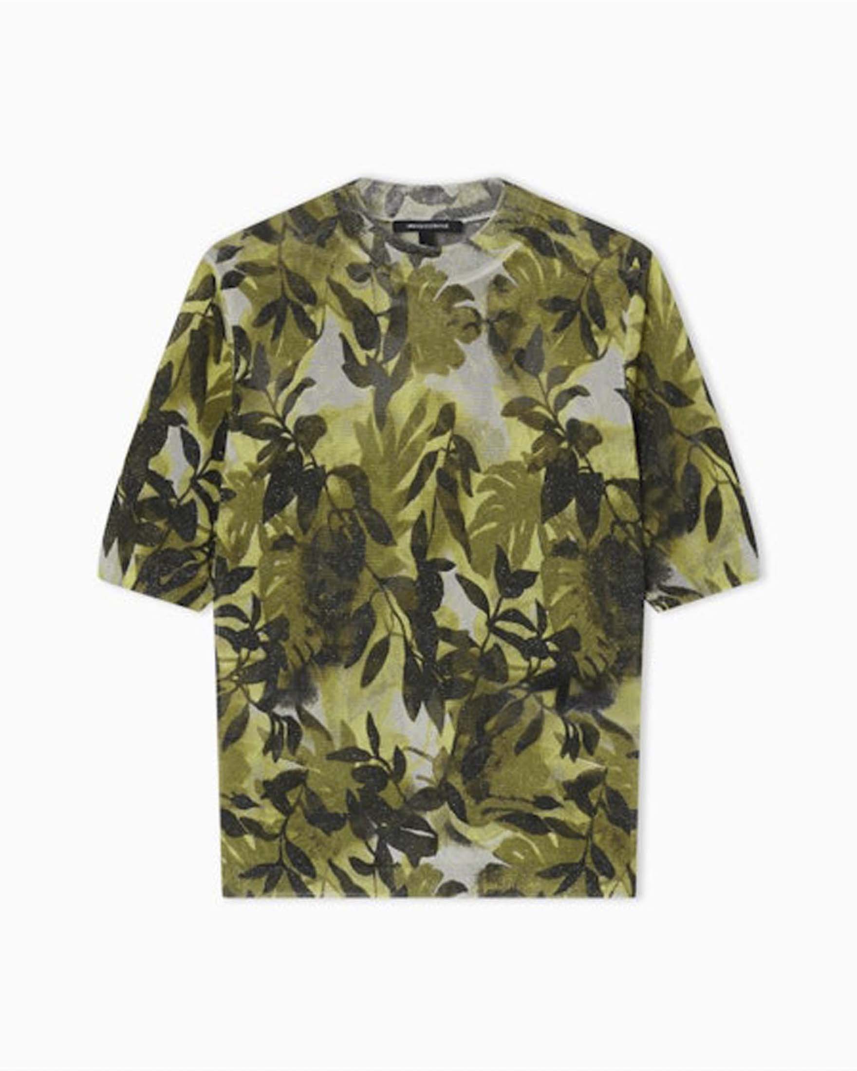 T-shirt Armani Exchange verde con stampa a foglie in misto viscosa