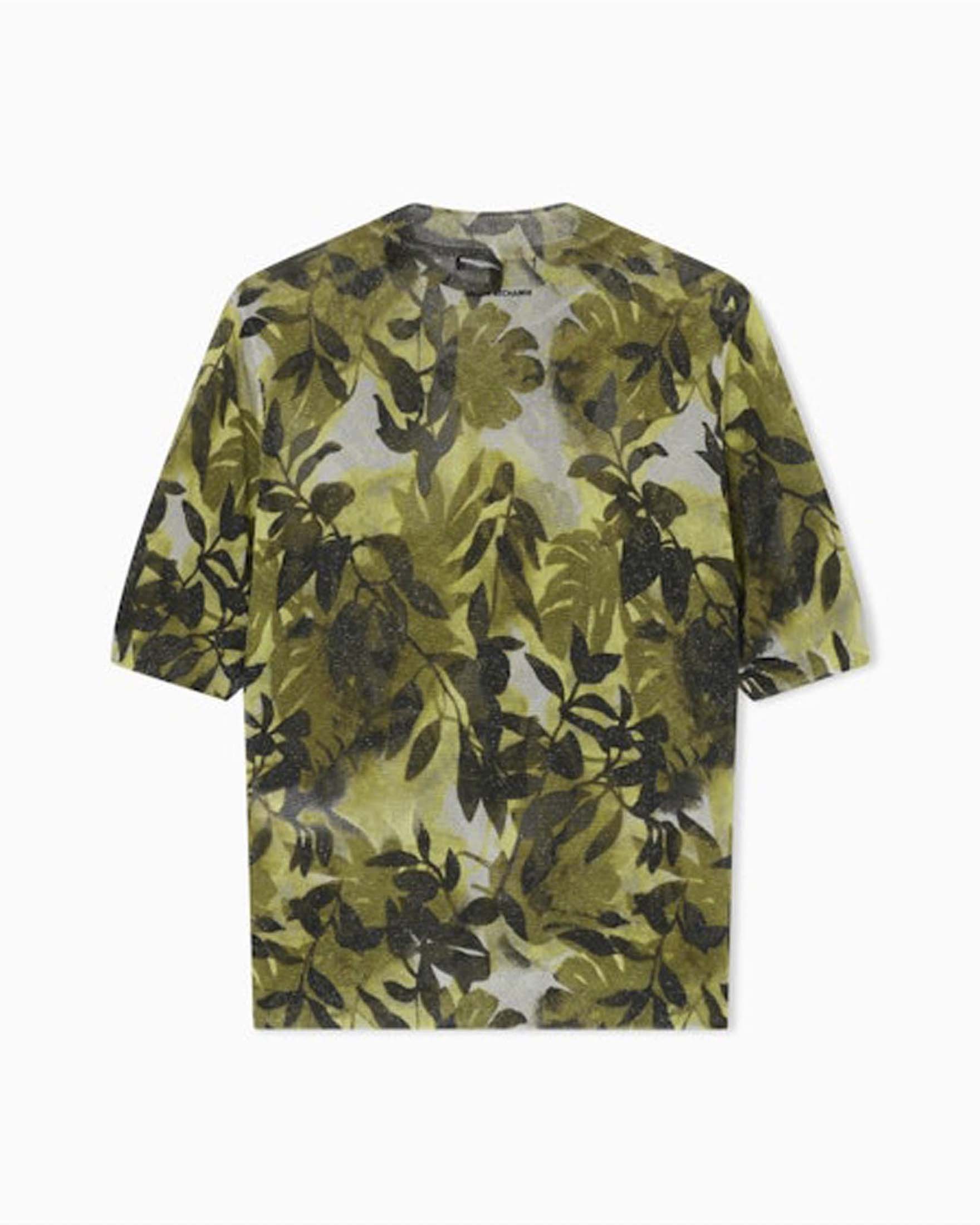T-shirt Armani Exchange verde con stampa a foglie in misto viscosa image